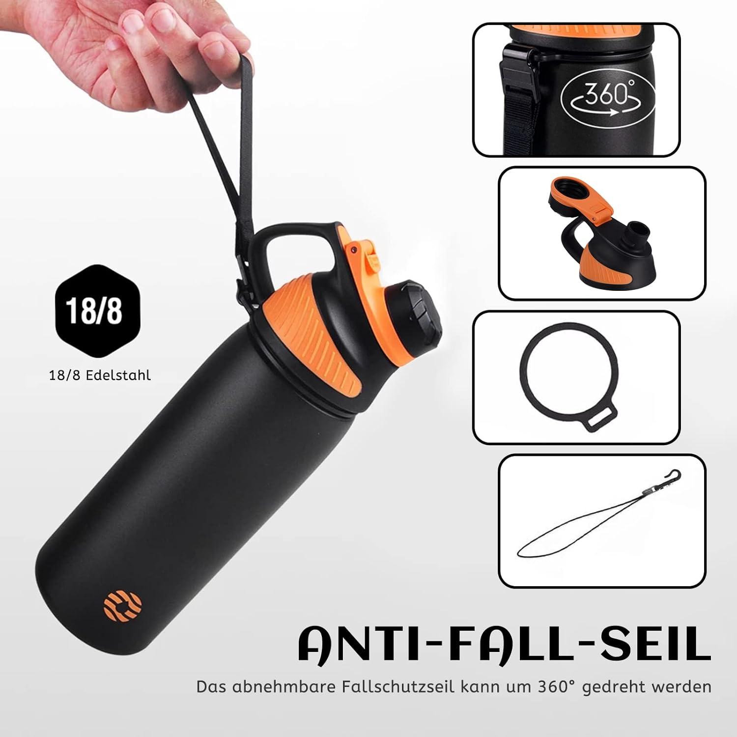 image:imageFjbottle Gourde Isotherme avec Couvercle Magntique 400ml600ml800ml1L15L Bouteille Isotherme tanche sans BPA Gourde Inox Bouche Standard Gourde Enfant pour Sport Gym VoyageNoir
