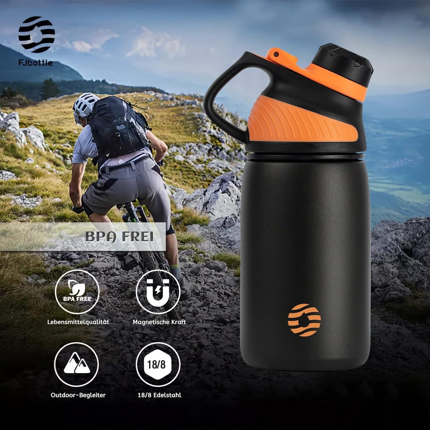 image:imageFjbottle Gourde Isotherme avec Couvercle Magntique 400ml600ml800ml1L15L Bouteille Isotherme tanche sans BPA Gourde Inox Bouche Standard Gourde Enfant pour Sport Gym VoyageNoir