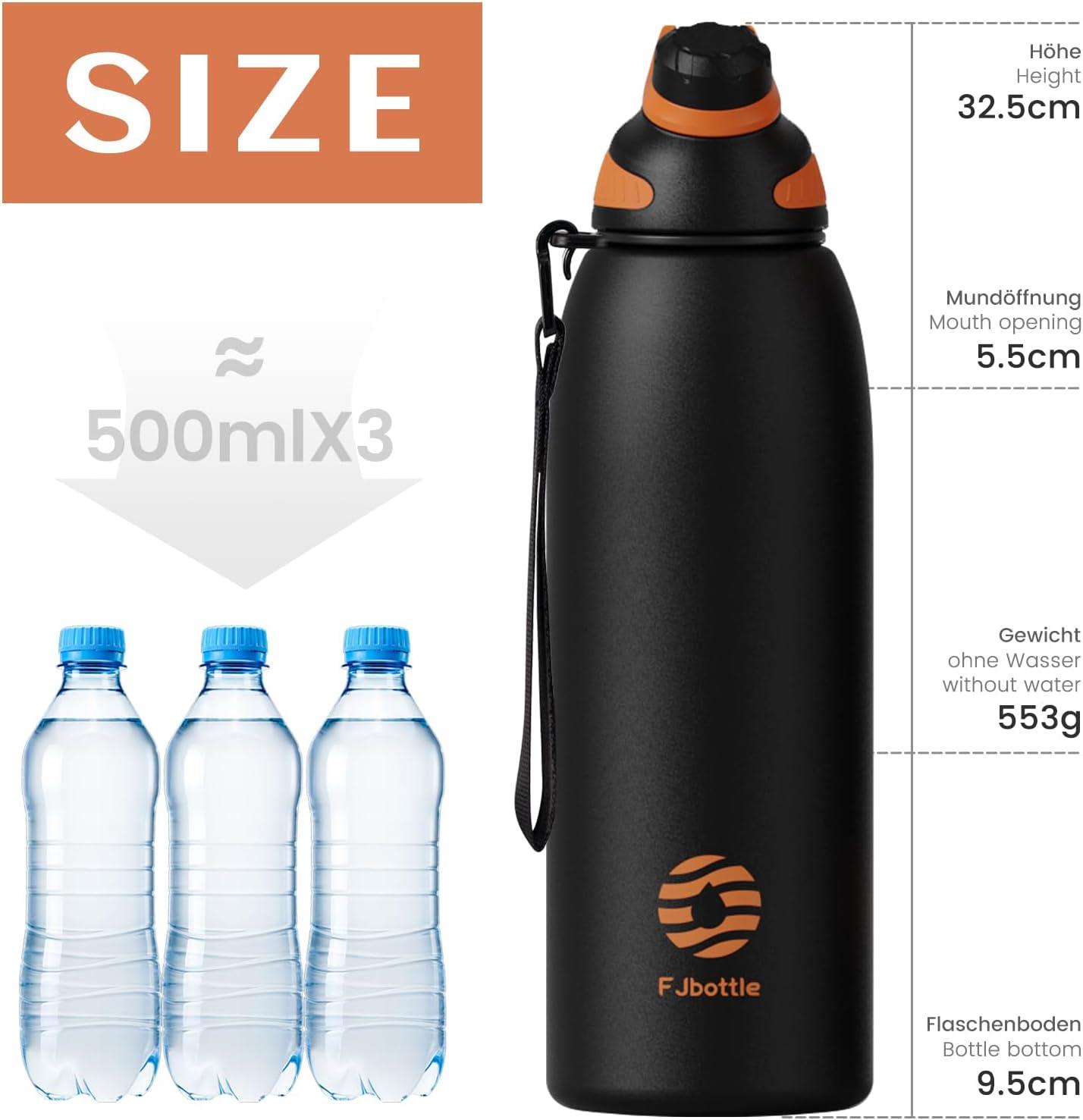 image:imageFjbottle Gourde Isotherme avec Couvercle Magntique 400ml600ml800ml1L15L Bouteille Isotherme tanche sans BPA Gourde Inox Bouche Standard Gourde Enfant pour Sport Gym VoyageNoir