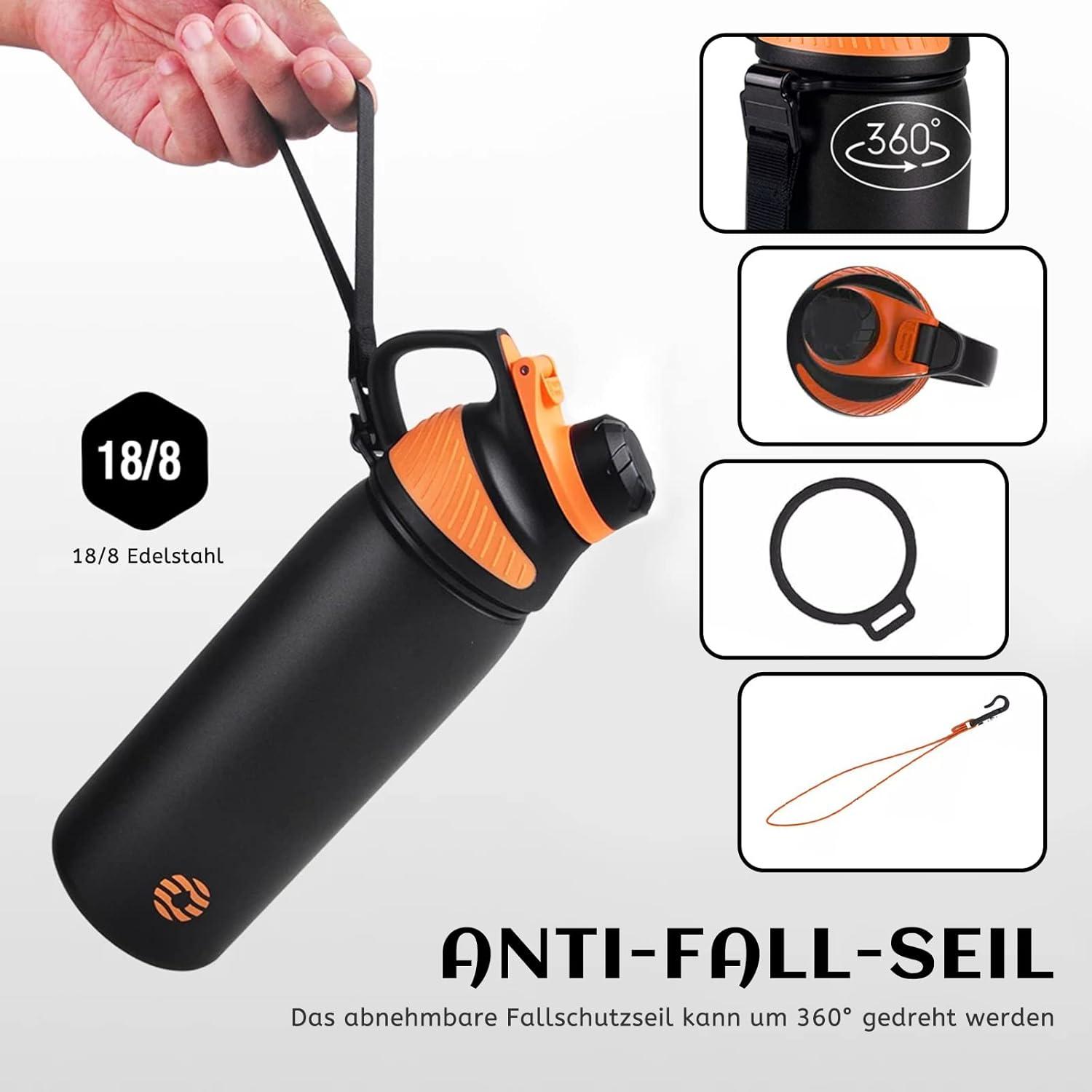 image:imageFjbottle Gourde Isotherme avec Couvercle Magntique 400ml600ml800ml1L15L Bouteille Isotherme tanche sans BPA Gourde Inox Bouche Standard Gourde Enfant pour Sport Gym VoyageNoir