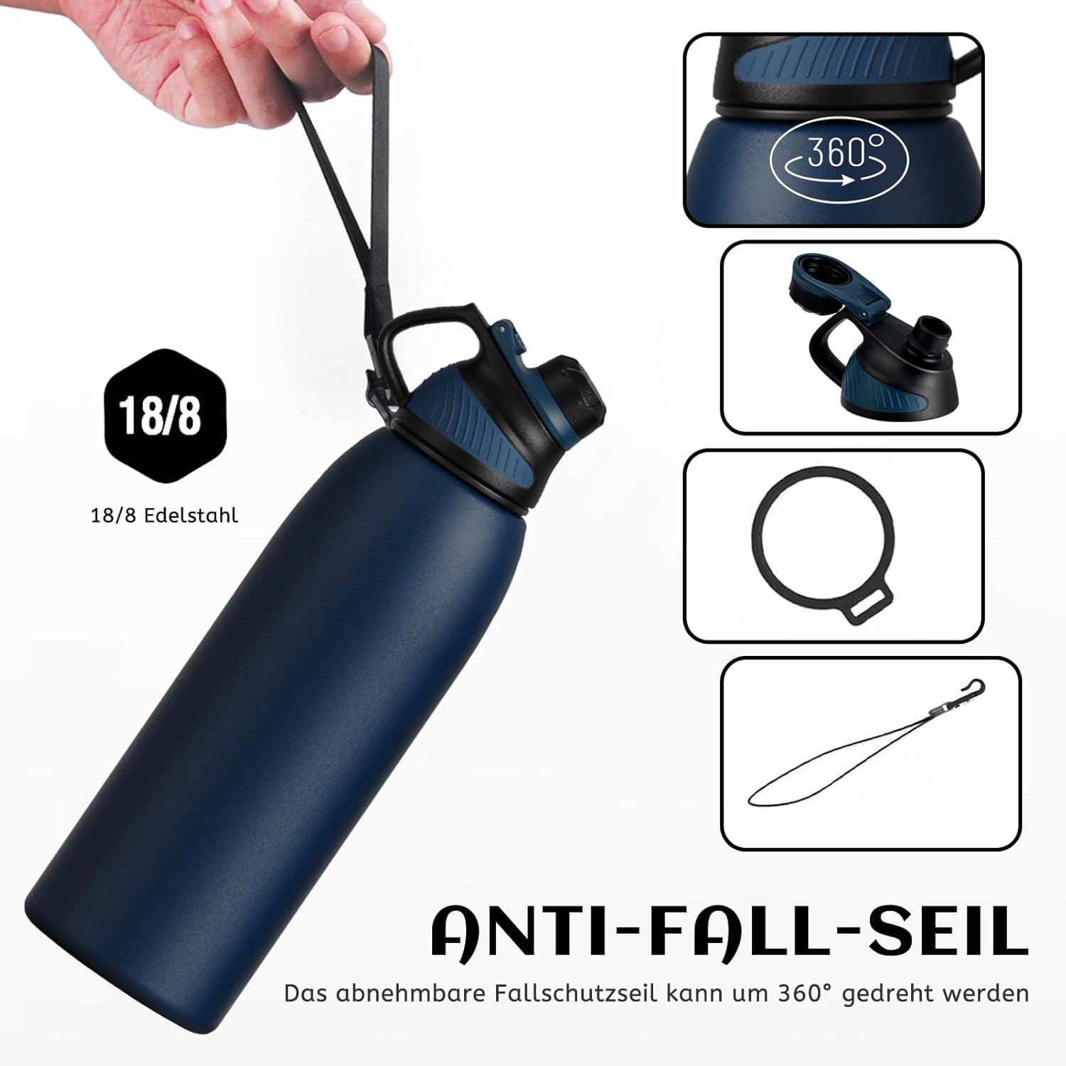 image:imageFjbottle Gourde Isotherme avec Couvercle Magntique 400ml600ml800ml1L15L Bouteille Isotherme tanche sans BPA Gourde Inox Bouche Standard Gourde Enfant pour Sport Gym VoyageBleu
