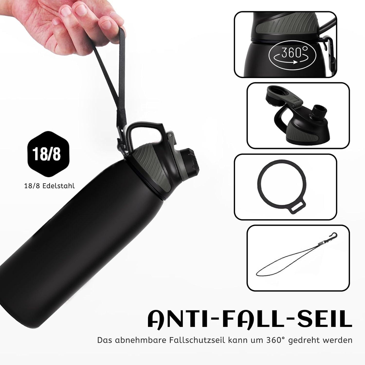 image:imageFjbottle Gourde Isotherme avec Couvercle Magntique 400ml600ml800ml1L15L Bouteille Isotherme tanche sans BPA Gourde Inox Bouche Standard Gourde Enfant pour Sport Gym VoyageNoir et Gris