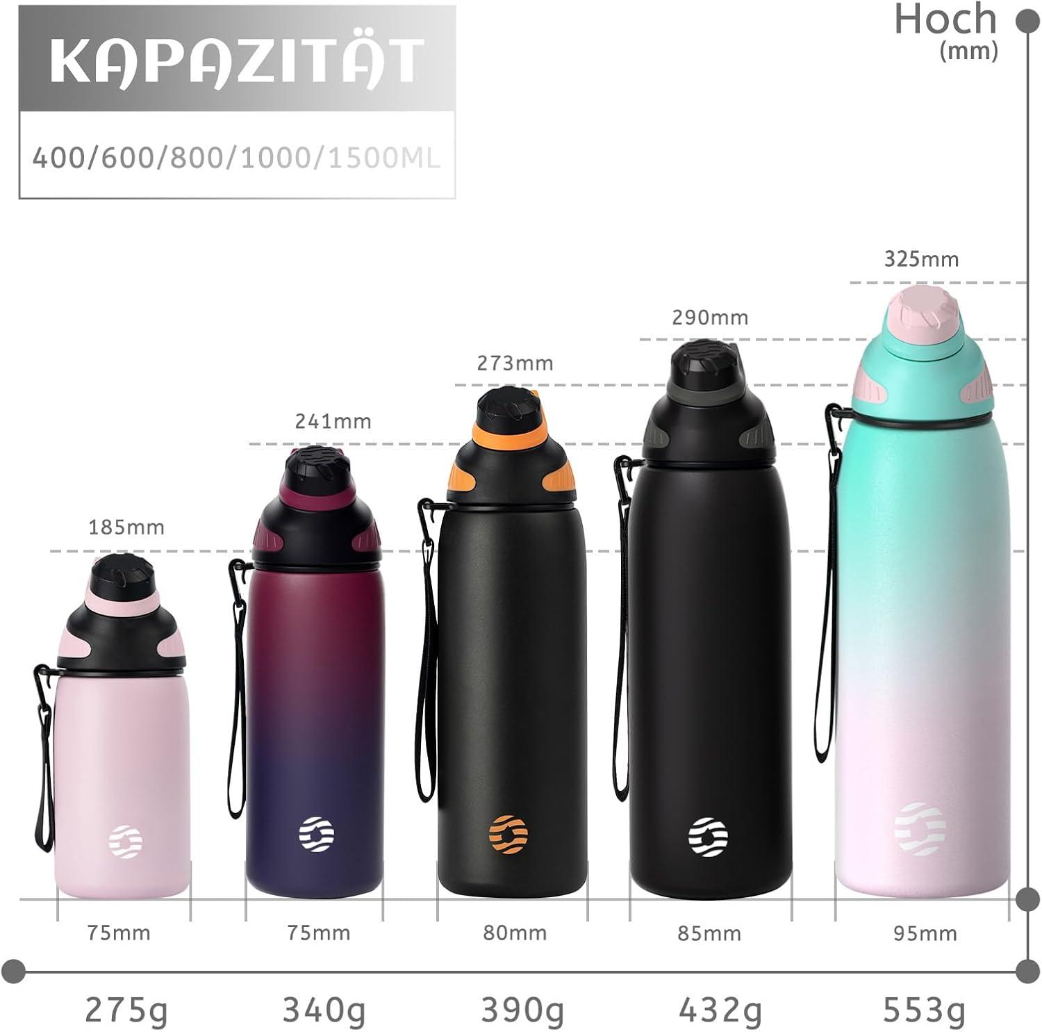 image:imageFjbottle Gourde Isotherme avec Couvercle Magntique 400ml600ml800ml1L15L Bouteille Isotherme tanche sans BPA Gourde Inox Bouche Standard Gourde Enfant pour Sport Gym VoyageNoir et Gris