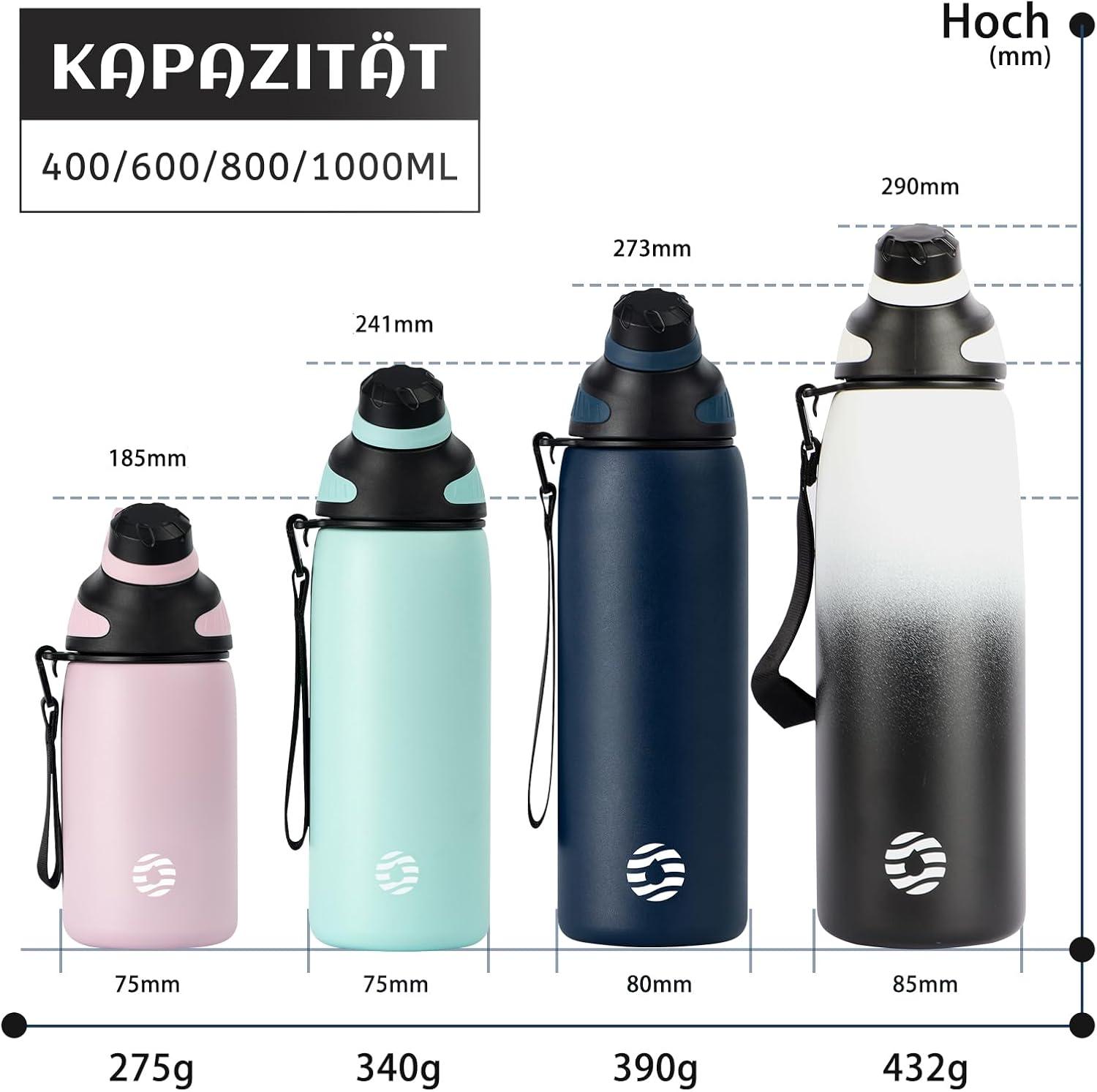 image:imageFjbottle Gourde Isotherme avec Couvercle Magntique 400ml600ml800ml1L15L Bouteille Isotherme tanche sans BPA Gourde Inox Bouche Standard Gourde Enfant pour Sport Gym VoyageBlanc et Noir