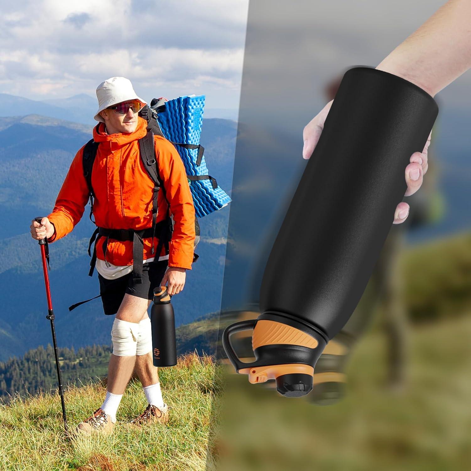 image:imageFjbottle Gourde Isotherme avec Couvercle Magntique 400ml600ml800ml1L15L Bouteille Isotherme tanche sans BPA Gourde Inox Bouche Standard Gourde Enfant pour Sport Gym VoyageNoir