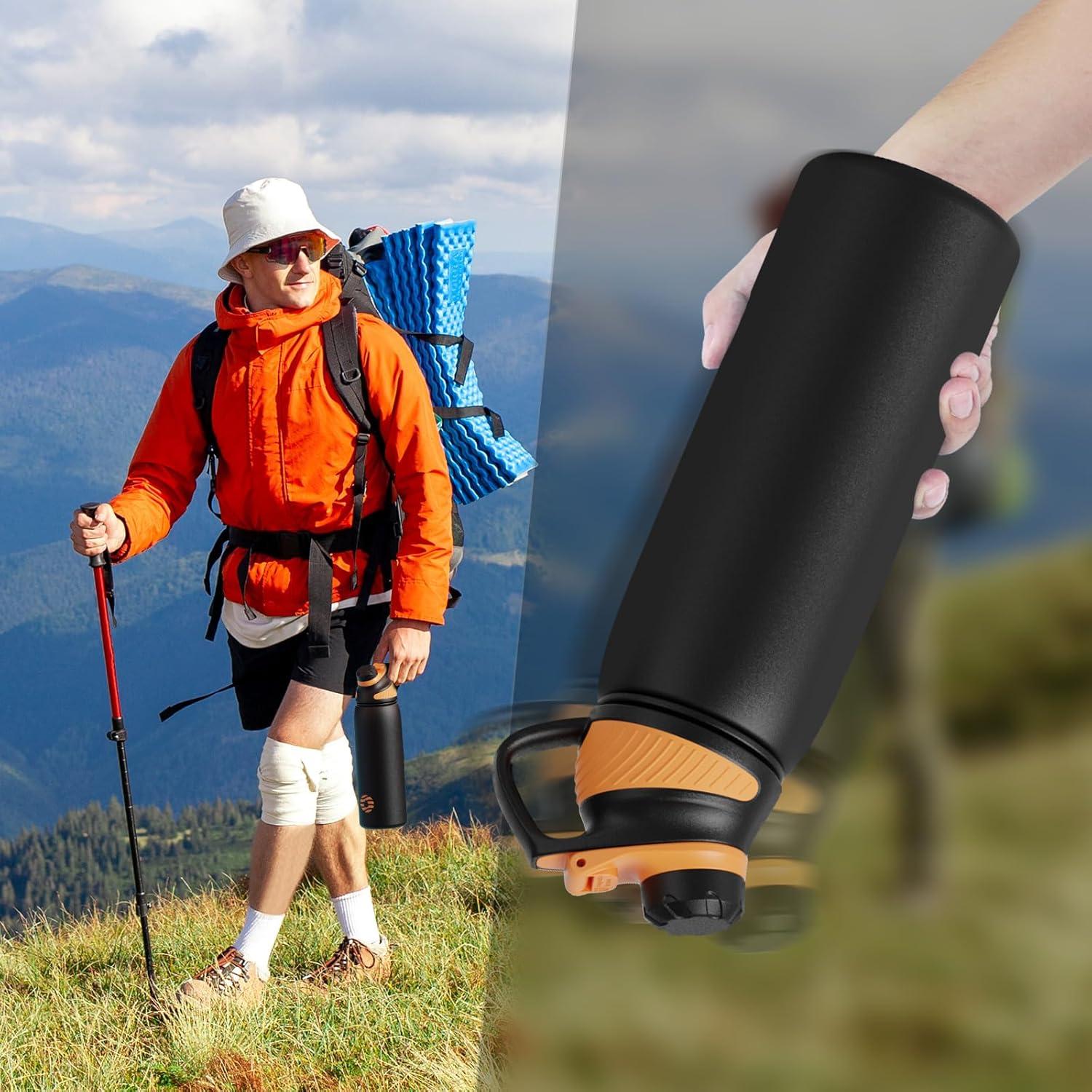 image:imageFjbottle Gourde Isotherme avec Couvercle Magntique 400ml600ml800ml1L15L Bouteille Isotherme tanche sans BPA Gourde Inox Bouche Standard Gourde Enfant pour Sport Gym VoyageNoir