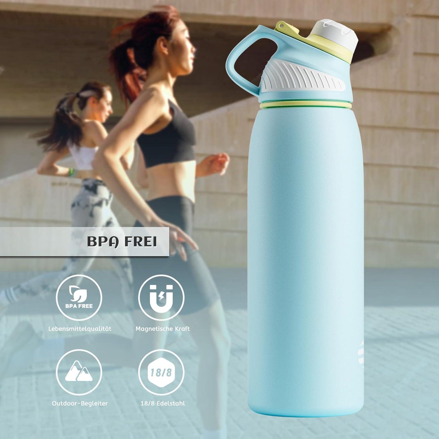image:imageFjbottle Gourde Isotherme avec Couvercle Magntique 400ml600ml800ml1L15L Bouteille Isotherme tanche sans BPA Gourde Inox Bouche Standard Gourde Enfant pour Sport Gym VoyageBleu Ciel