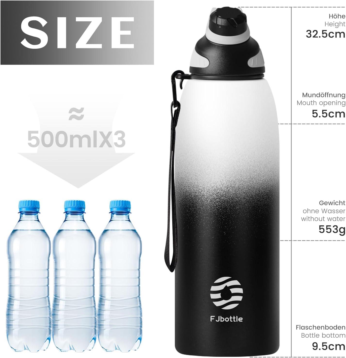 image:imageFjbottle Gourde Isotherme avec Couvercle Magntique 400ml600ml800ml1L15L Bouteille Isotherme tanche sans BPA Gourde Inox Bouche Standard Gourde Enfant pour Sport Gym VoyageBlanc et Noir