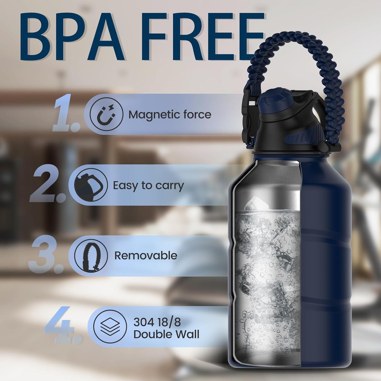 image:imageFjbottle Gourde Isotherme avec Couvercle Magntique 400ml600ml800ml1L15L Bouteille Isotherme tanche sans BPA Gourde Inox Bouche Standard Gourde Enfant pour Sport Gym VoyageBleu