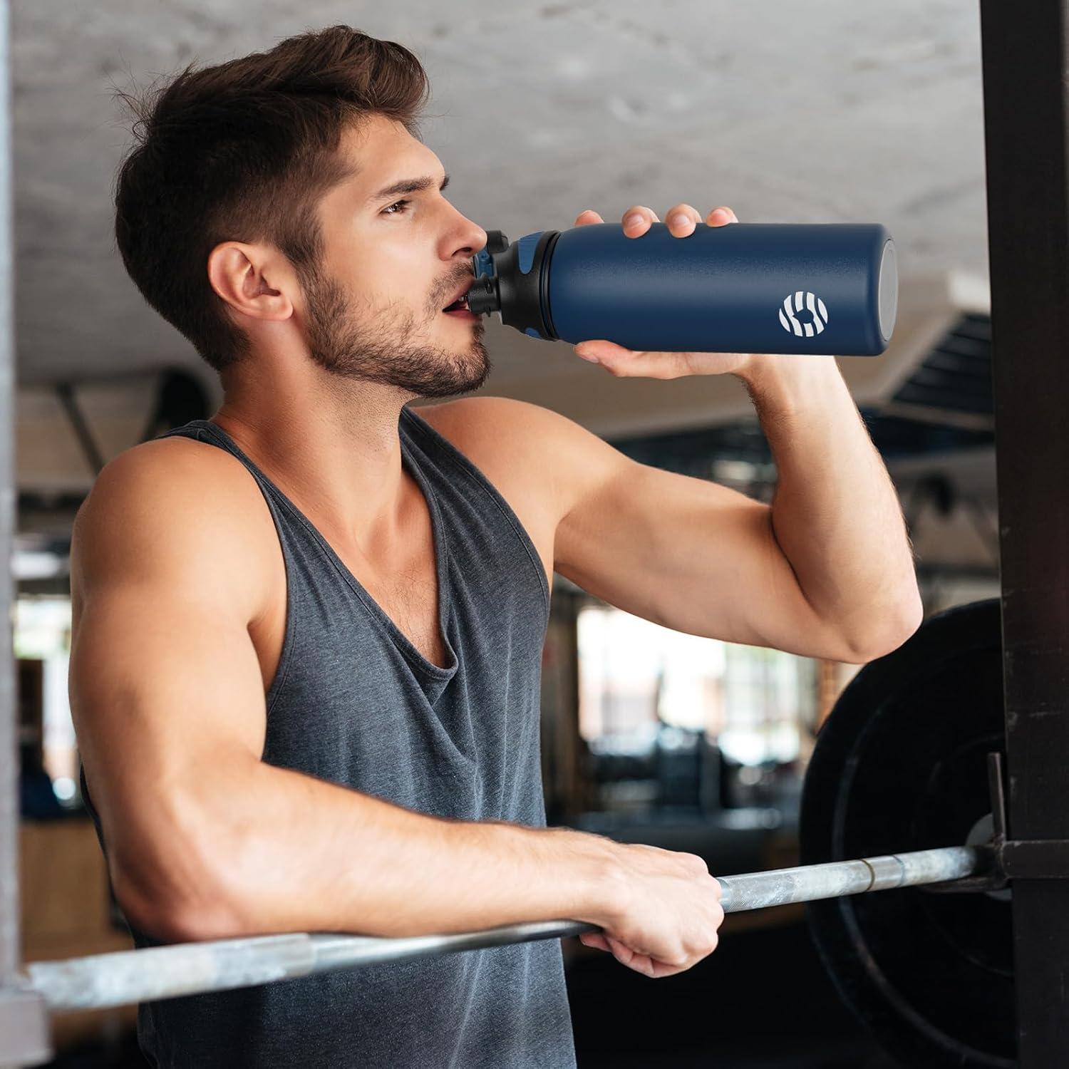 image:imageFjbottle Gourde Isotherme avec Couvercle Magntique 400ml600ml800ml1L15L Bouteille Isotherme tanche sans BPA Gourde Inox Bouche Standard Gourde Enfant pour Sport Gym VoyageBleu
