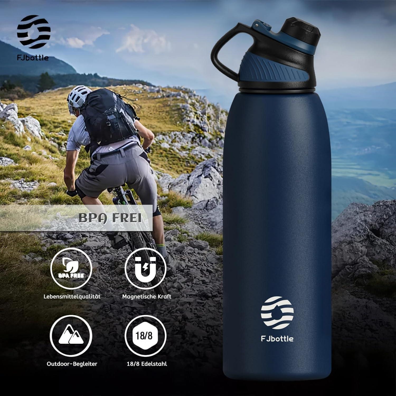 image:imageFjbottle Gourde Isotherme avec Couvercle Magntique 400ml600ml800ml1L15L Bouteille Isotherme tanche sans BPA Gourde Inox Bouche Standard Gourde Enfant pour Sport Gym VoyageBleu