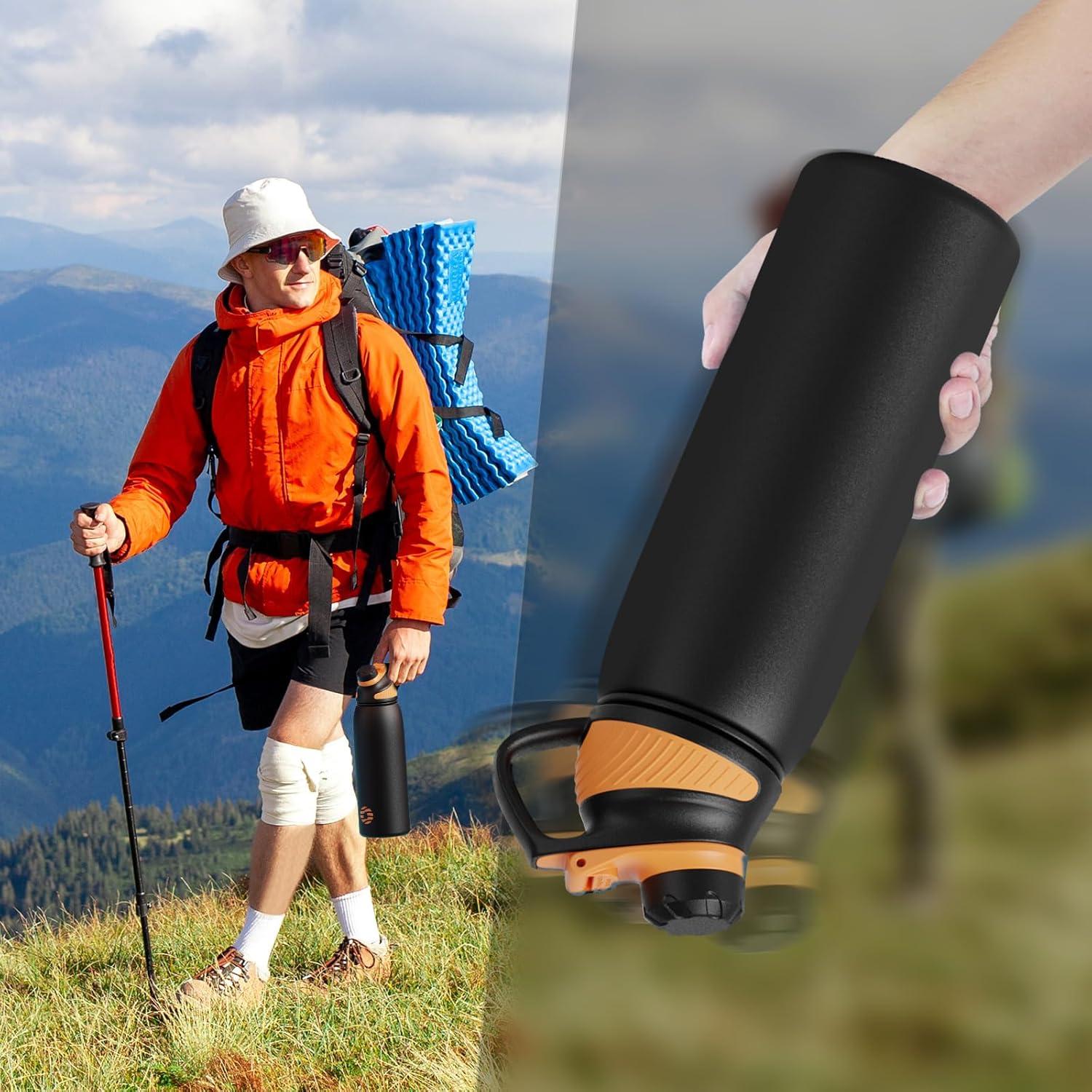 image:imageFjbottle Gourde Isotherme avec Couvercle Magntique 400ml600ml800ml1L15L Bouteille Isotherme tanche sans BPA Gourde Inox Bouche Standard Gourde Enfant pour Sport Gym VoyageNoir