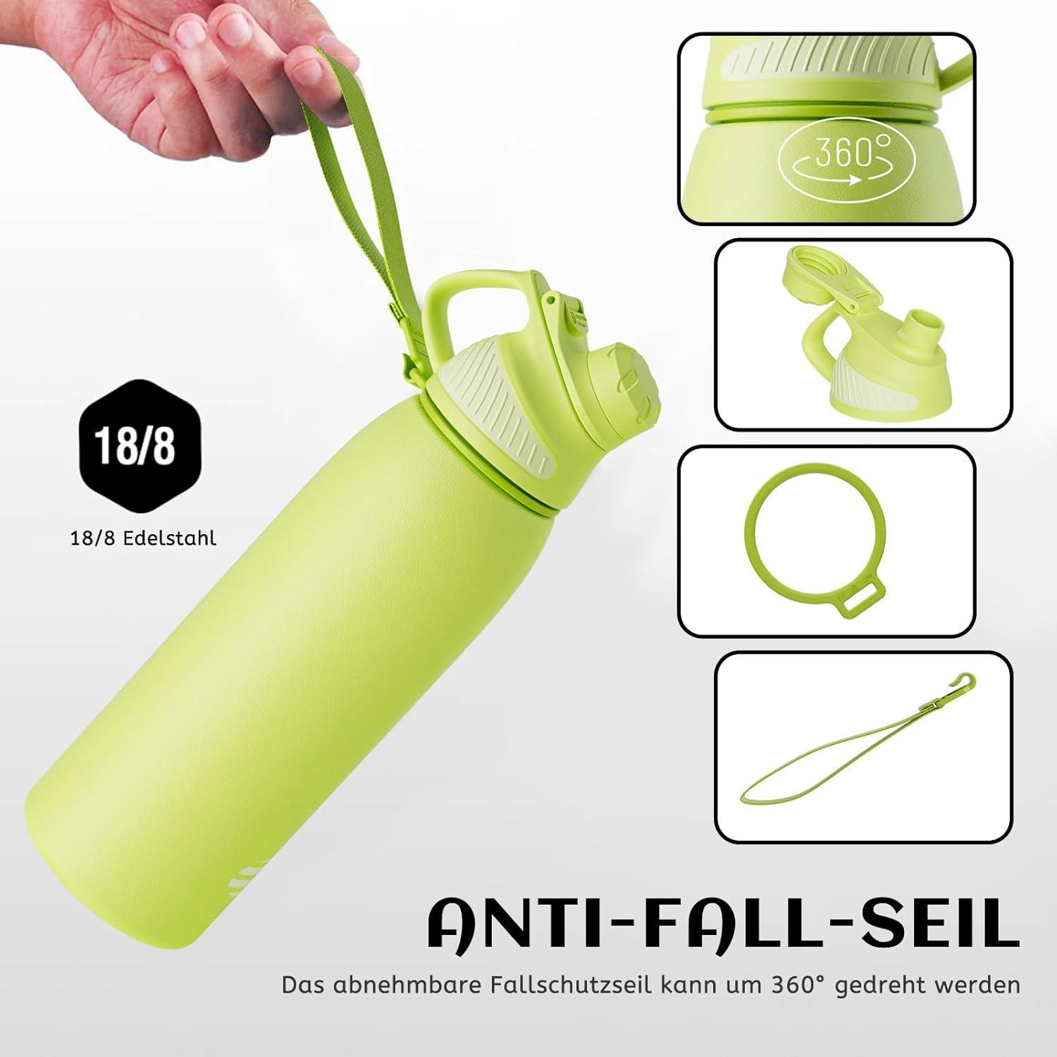 image:imageFjbottle Gourde Isotherme avec Couvercle Magntique 400ml600ml800ml1L15L Bouteille Isotherme tanche sans BPA Gourde Inox Bouche Standard Gourde Enfant pour Sport Gym VoyageVert Fluorescent