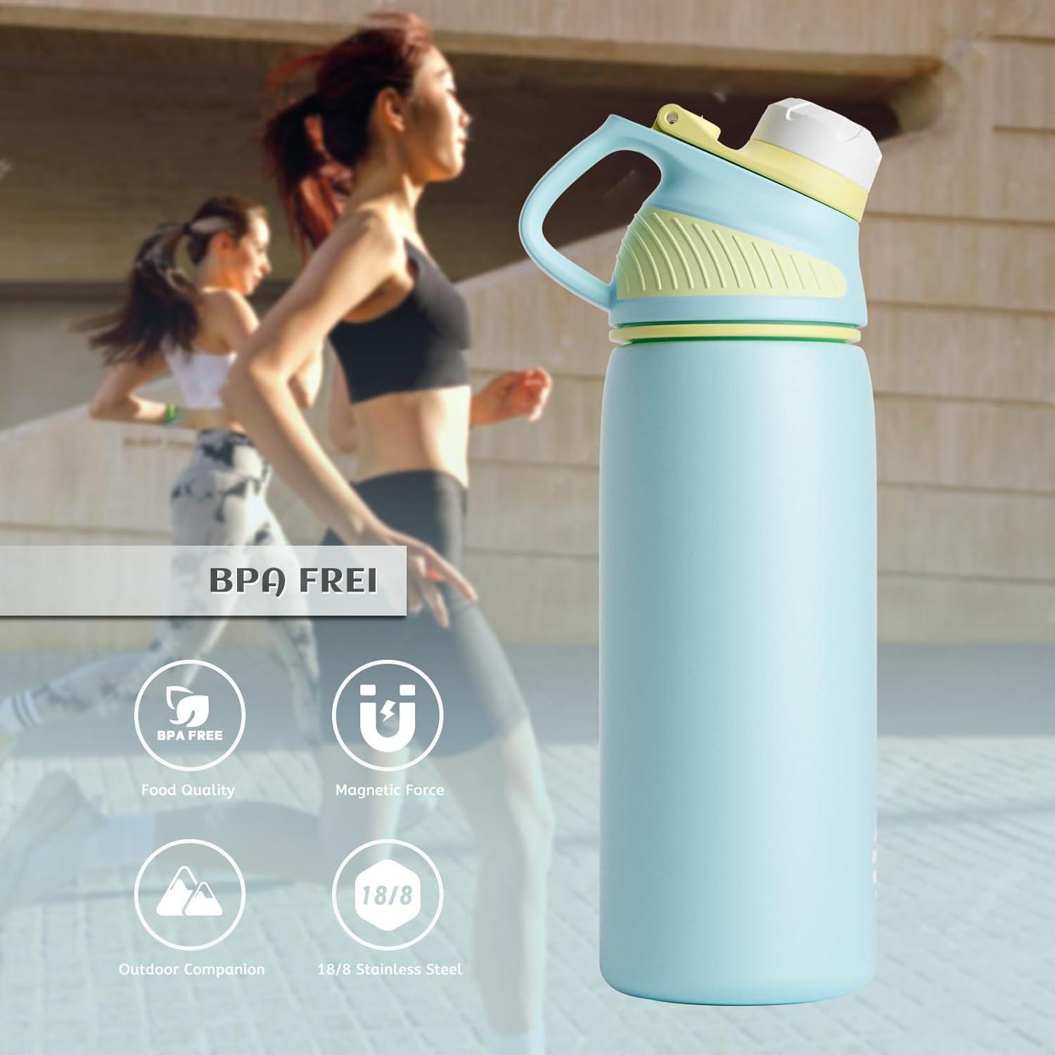 image:imageFjbottle Gourde Isotherme avec Couvercle Magntique 400ml600ml800ml1L15L Bouteille Isotherme tanche sans BPA Gourde Inox Bouche Standard Gourde Enfant pour Sport Gym VoyageBleu Ciel