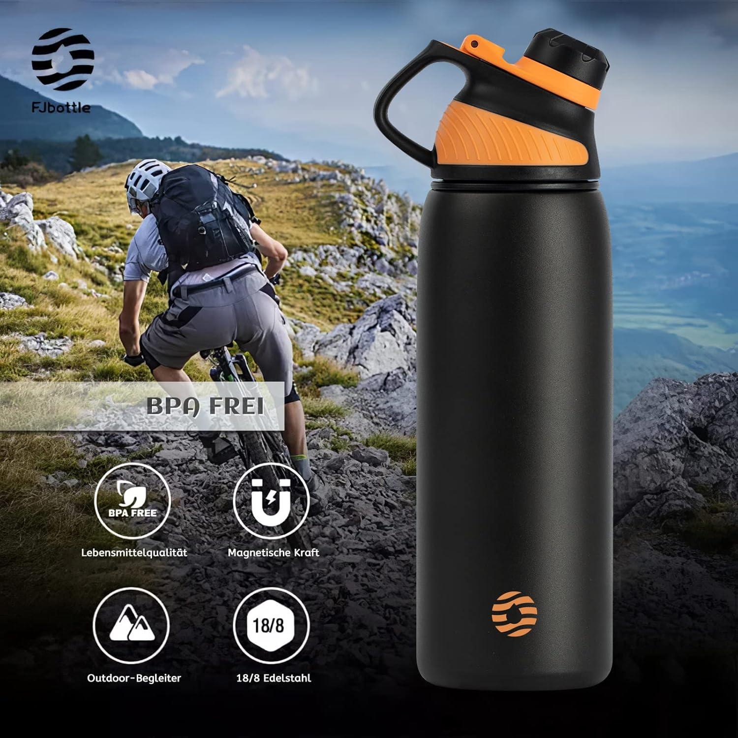 image:imageFjbottle Gourde Isotherme avec Couvercle Magntique 400ml600ml800ml1L15L Bouteille Isotherme tanche sans BPA Gourde Inox Bouche Standard Gourde Enfant pour Sport Gym VoyageNoir