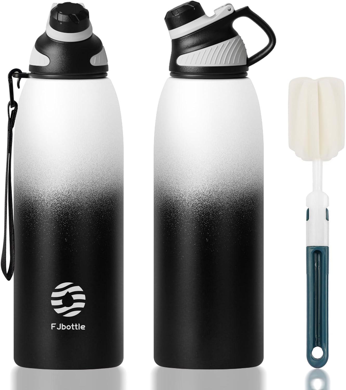 image:imageFjbottle Gourde Isotherme avec Couvercle Magntique 400ml600ml800ml1L15L Bouteille Isotherme tanche sans BPA Gourde Inox Bouche Standard Gourde Enfant pour Sport Gym VoyageBlanc et Noir