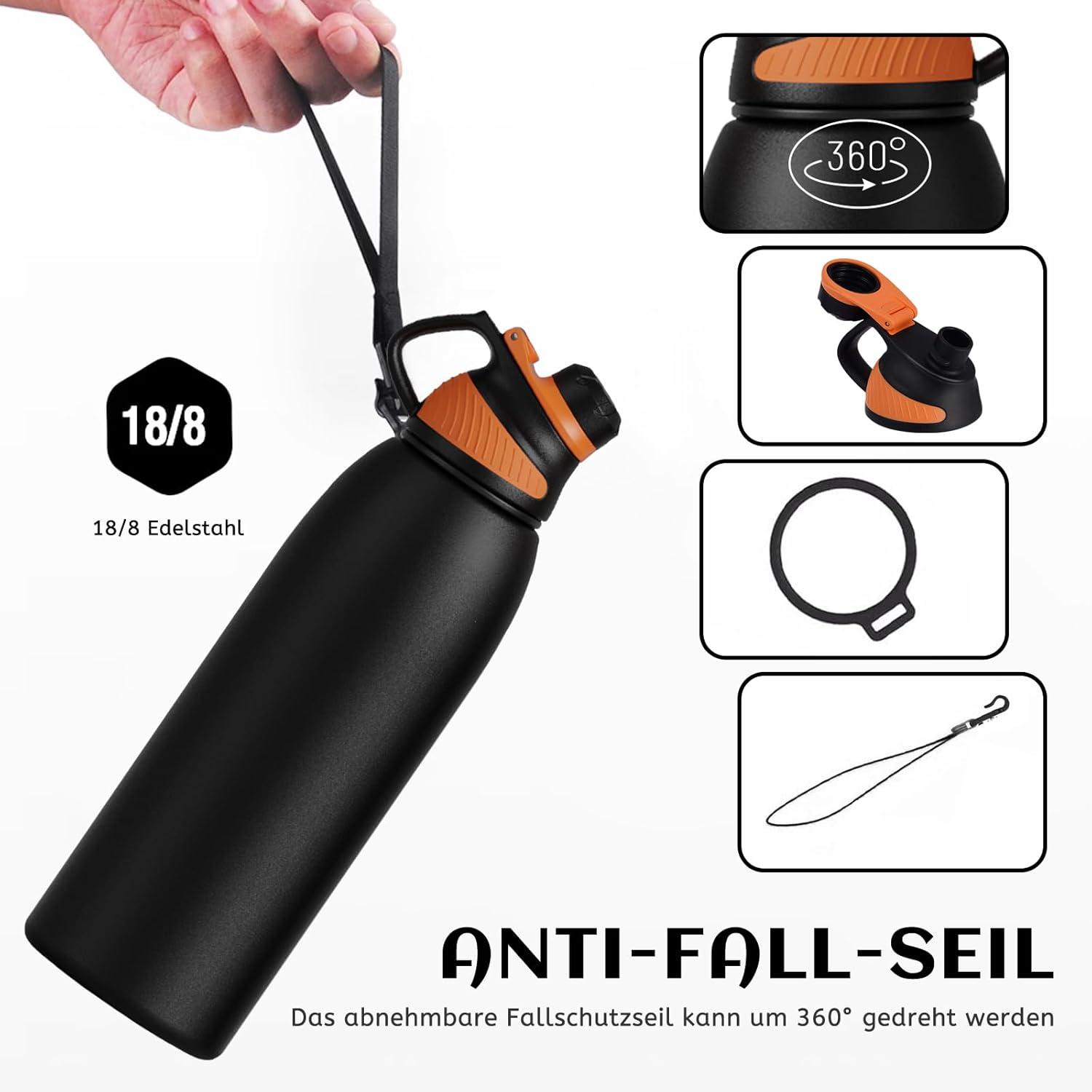 image:imageFjbottle Gourde Isotherme avec Couvercle Magntique 400ml600ml800ml1L15L Bouteille Isotherme tanche sans BPA Gourde Inox Bouche Standard Gourde Enfant pour Sport Gym VoyageNoir