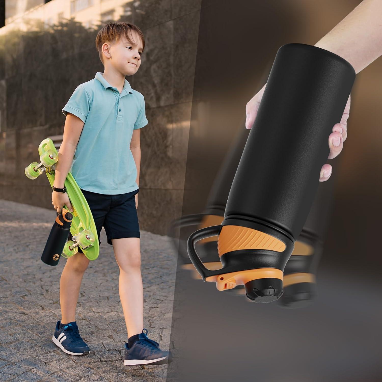 image:imageFjbottle Gourde Isotherme avec Couvercle Magntique 400ml600ml800ml1L15L Bouteille Isotherme tanche sans BPA Gourde Inox Bouche Standard Gourde Enfant pour Sport Gym VoyageNoir