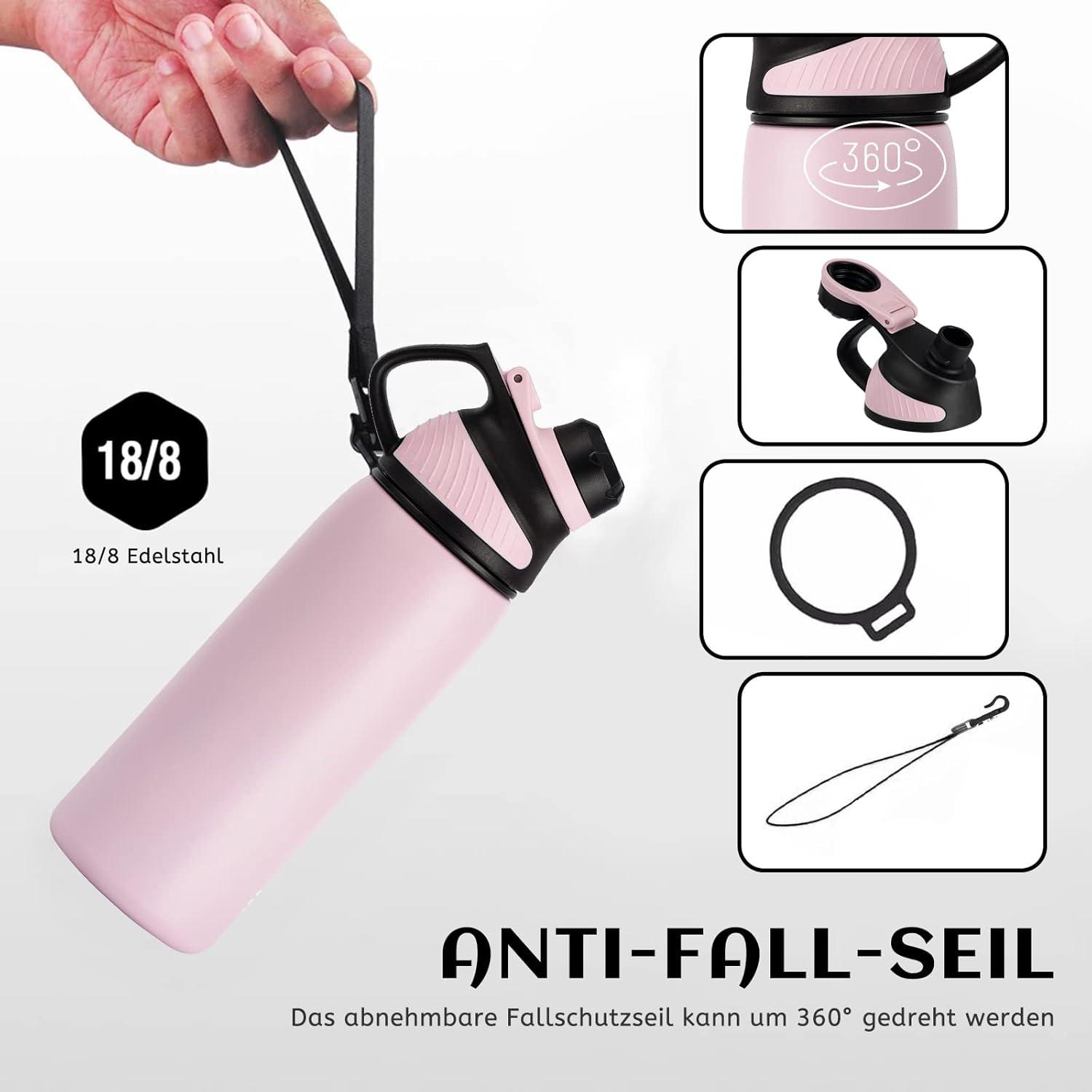 image:imageFjbottle Gourde Isotherme avec Couvercle Magntique 400ml600ml800ml1L15L Bouteille Isotherme tanche sans BPA Gourde Inox Bouche Standard Gourde Enfant pour Sport Gym VoyageRose