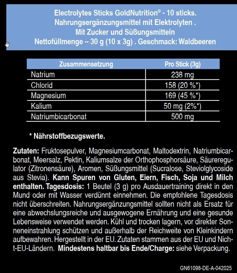 image:imageGOLDNUTRITION ELECTROLYTES wild berries 10sticks poudre en sachets pour une prparation simple tui de 10 sachetsdose idal pour ceux qui recherchent une prparation rapide et simple et est con