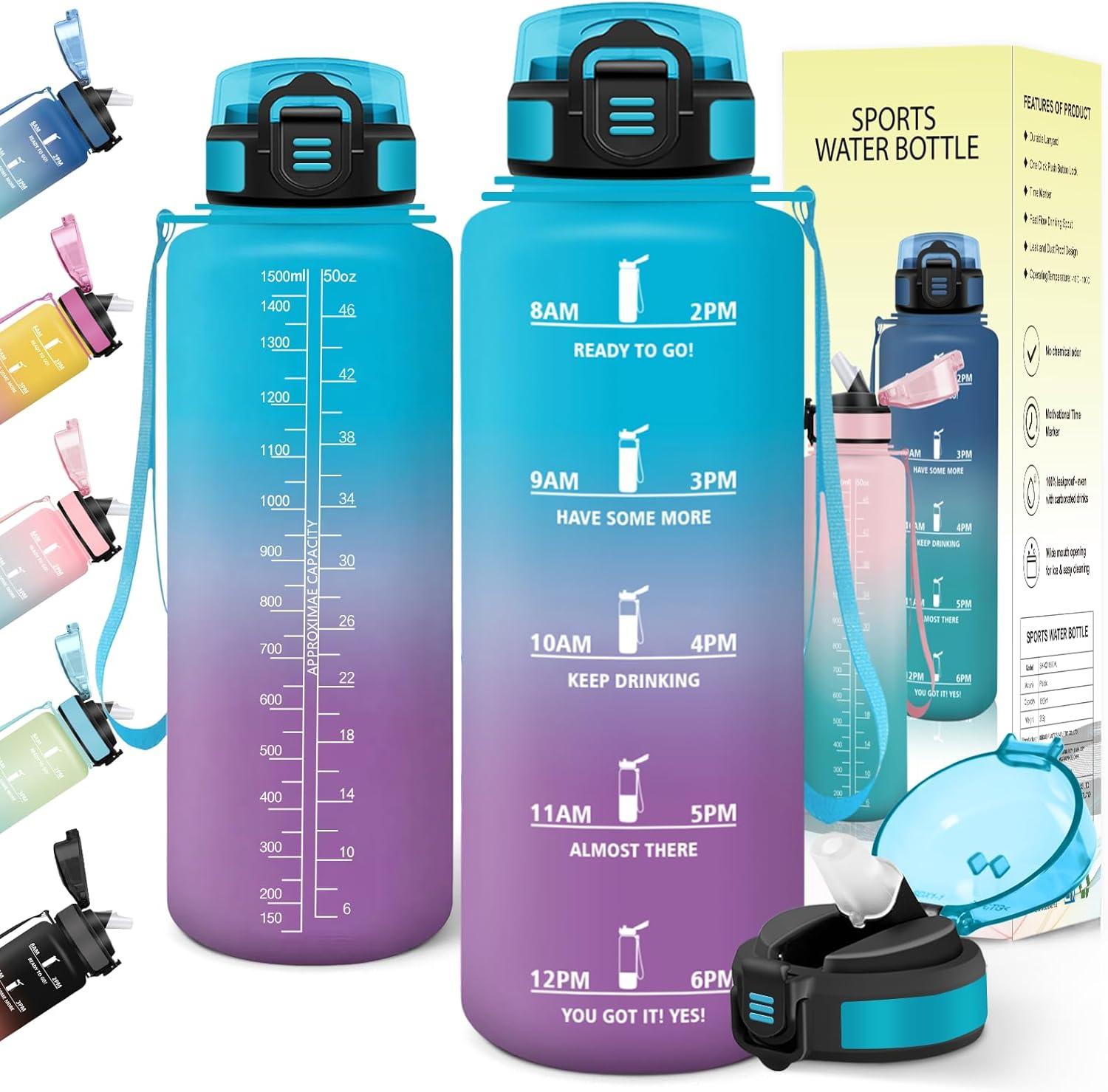 image:imageGourde 1l AntiFuite Gourde Sport avec Paille Bouteille avec Marqueur de Temps Bouteille deau Rutilisable pour Fitness Yoga Sport Camping Gym Travail JauneRoseBleuviolet