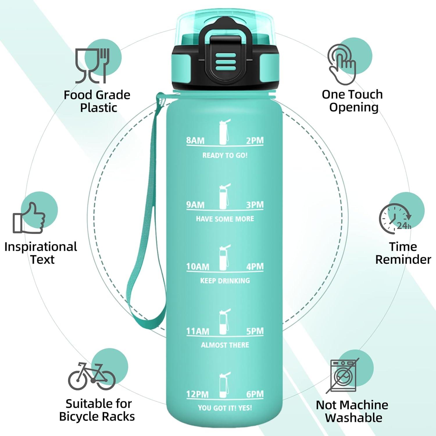 image:imageGourde 1l AntiFuite Gourde Sport avec Paille Bouteille avec Marqueur de Temps Bouteille deau Rutilisable pour Fitness Yoga Sport Camping Gym Travail JauneRoseBleuvert 3245c