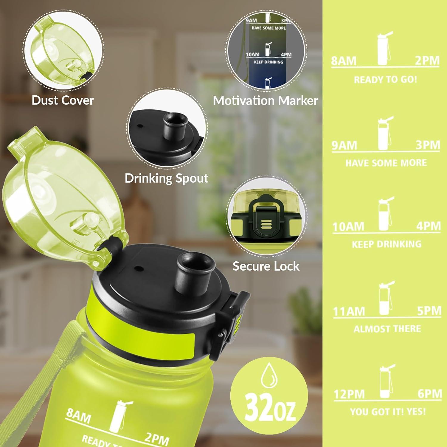 image:imageGourde Rutilisable Gourde Sport 1 Litre Slogans de Motivation Marqueur Horaire Bouteille tanche Portable Bouteille Deau pour Salle de Sport Vlo Bureau Extrieur coleJaune Bleu 1000ml