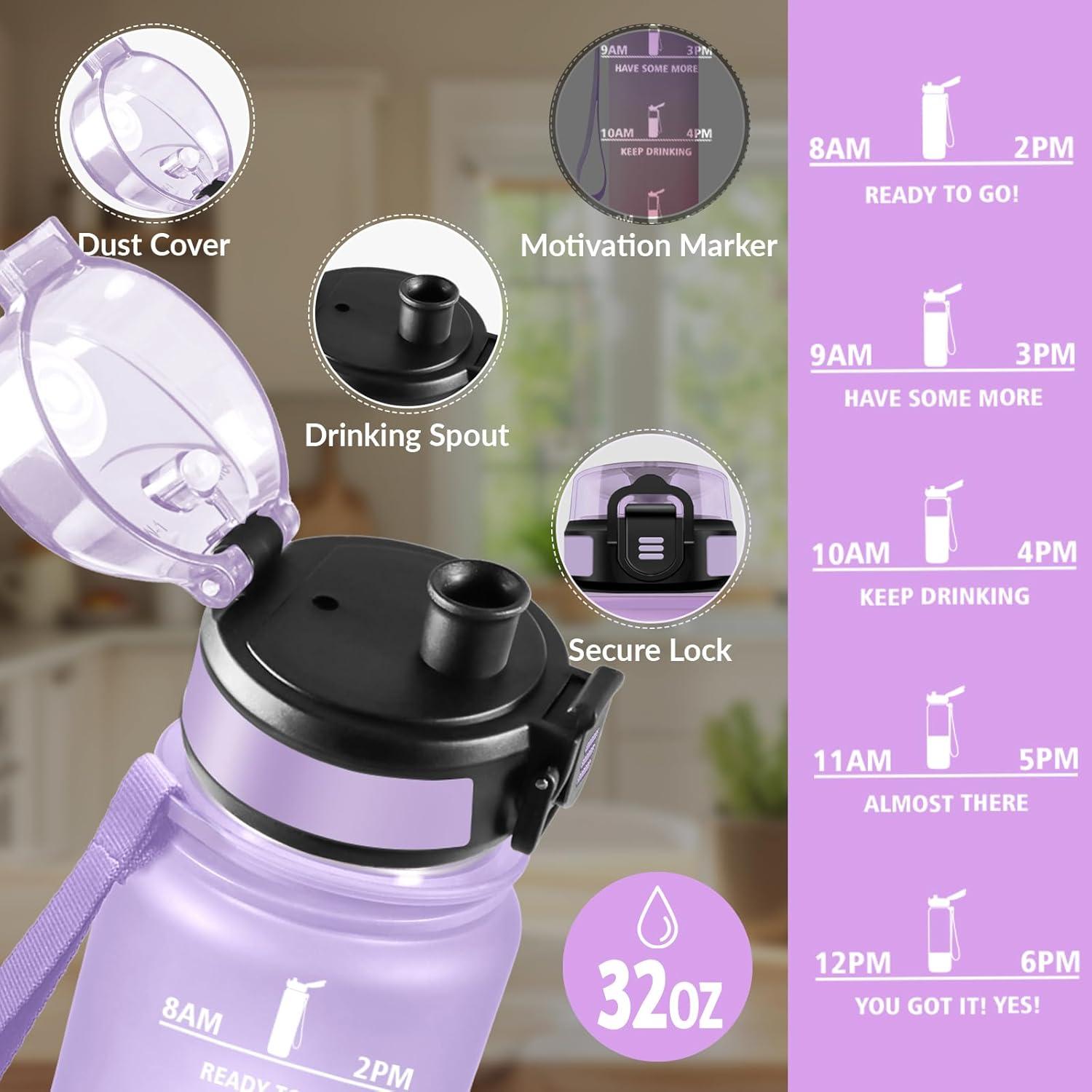image:imageGourde Rutilisable Gourde Sport 1 Litre Slogans de Motivation Marqueur Horaire Bouteille tanche Portable Bouteille Deau pour Salle de Sport Vlo Bureau Extrieur coleIris Rose 1000ml