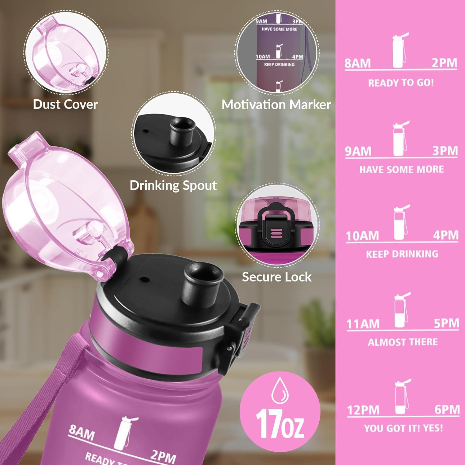 image:imageGourde Rutilisable Gourde Sport 1 Litre Slogans de Motivation Marqueur Horaire Bouteille tanche Portable Bouteille Deau pour Salle de Sport Vlo Bureau Extrieur coleViolet Noir 500ml