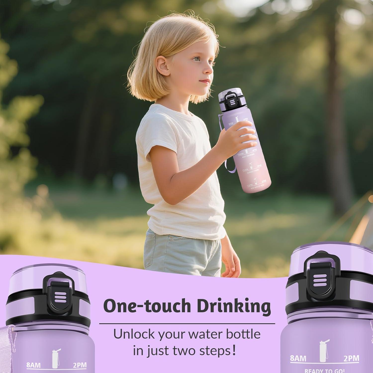 image:imageGourde Rutilisable Gourde Sport 1 Litre Slogans de Motivation Marqueur Horaire Bouteille tanche Portable Bouteille Deau pour Salle de Sport Vlo Bureau Extrieur coleIris Rose 500ml