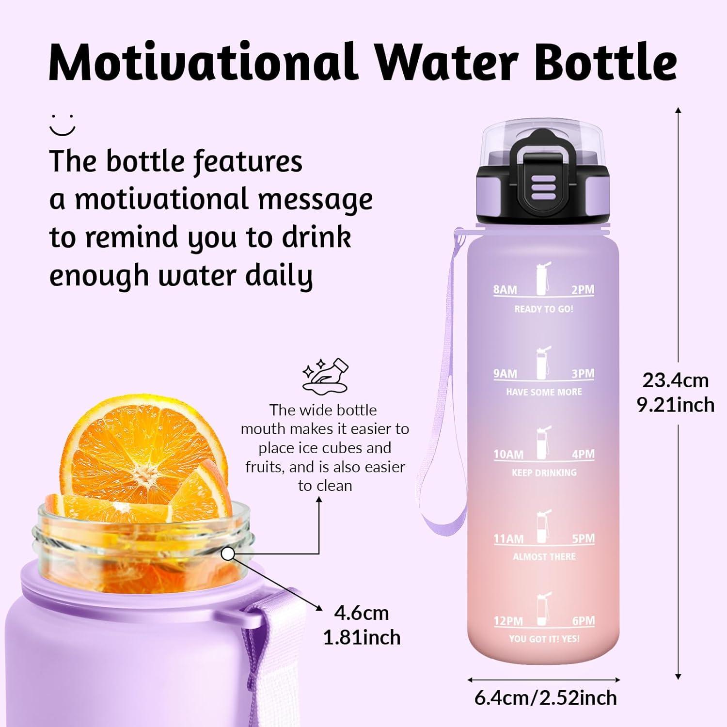 image:imageGourde Rutilisable Gourde Sport 1 Litre Slogans de Motivation Marqueur Horaire Bouteille tanche Portable Bouteille Deau pour Salle de Sport Vlo Bureau Extrieur coleIris Rose 500ml