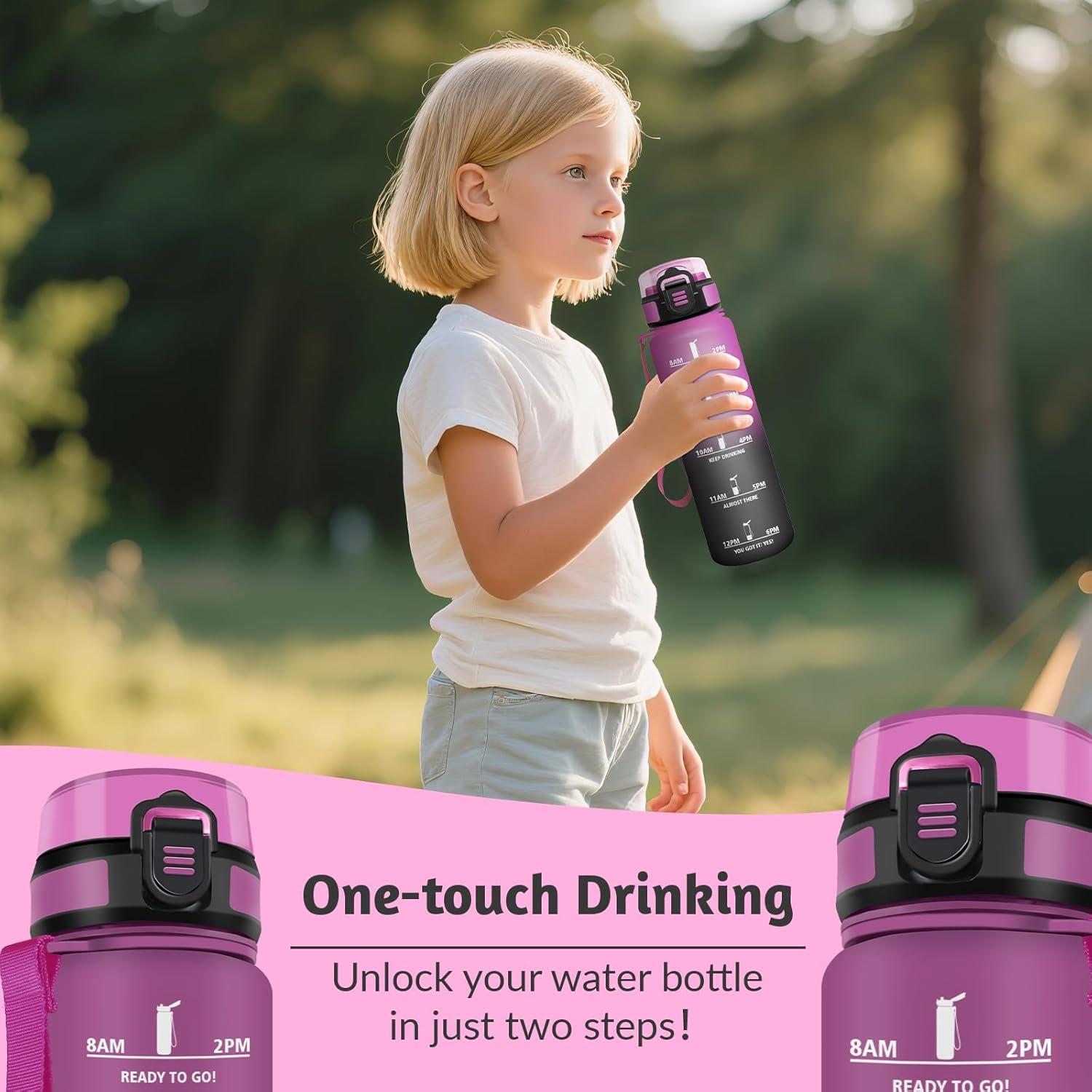 image:imageGourde Rutilisable Gourde Sport 1 Litre Slogans de Motivation Marqueur Horaire Bouteille tanche Portable Bouteille Deau pour Salle de Sport Vlo Bureau Extrieur coleViolet Noir 500ml