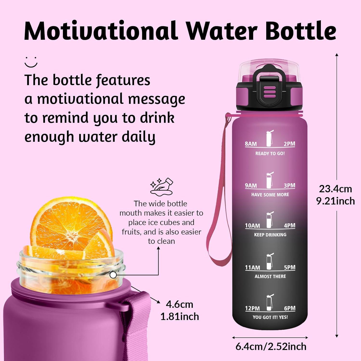 image:imageGourde Rutilisable Gourde Sport 1 Litre Slogans de Motivation Marqueur Horaire Bouteille tanche Portable Bouteille Deau pour Salle de Sport Vlo Bureau Extrieur coleViolet Noir 500ml