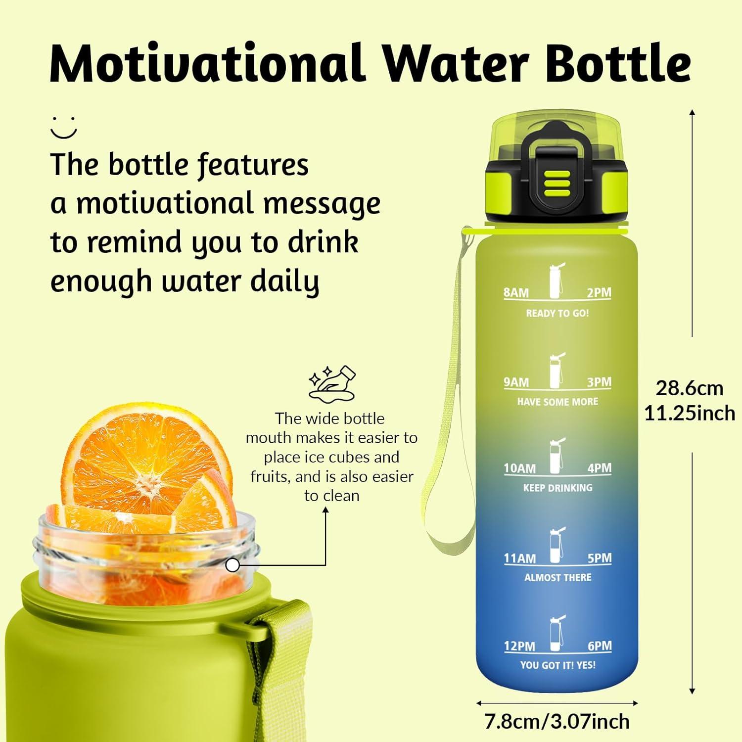 image:imageGourde Rutilisable Gourde Sport 1 Litre Slogans de Motivation Marqueur Horaire Bouteille tanche Portable Bouteille Deau pour Salle de Sport Vlo Bureau Extrieur coleJaune Bleu 1000ml