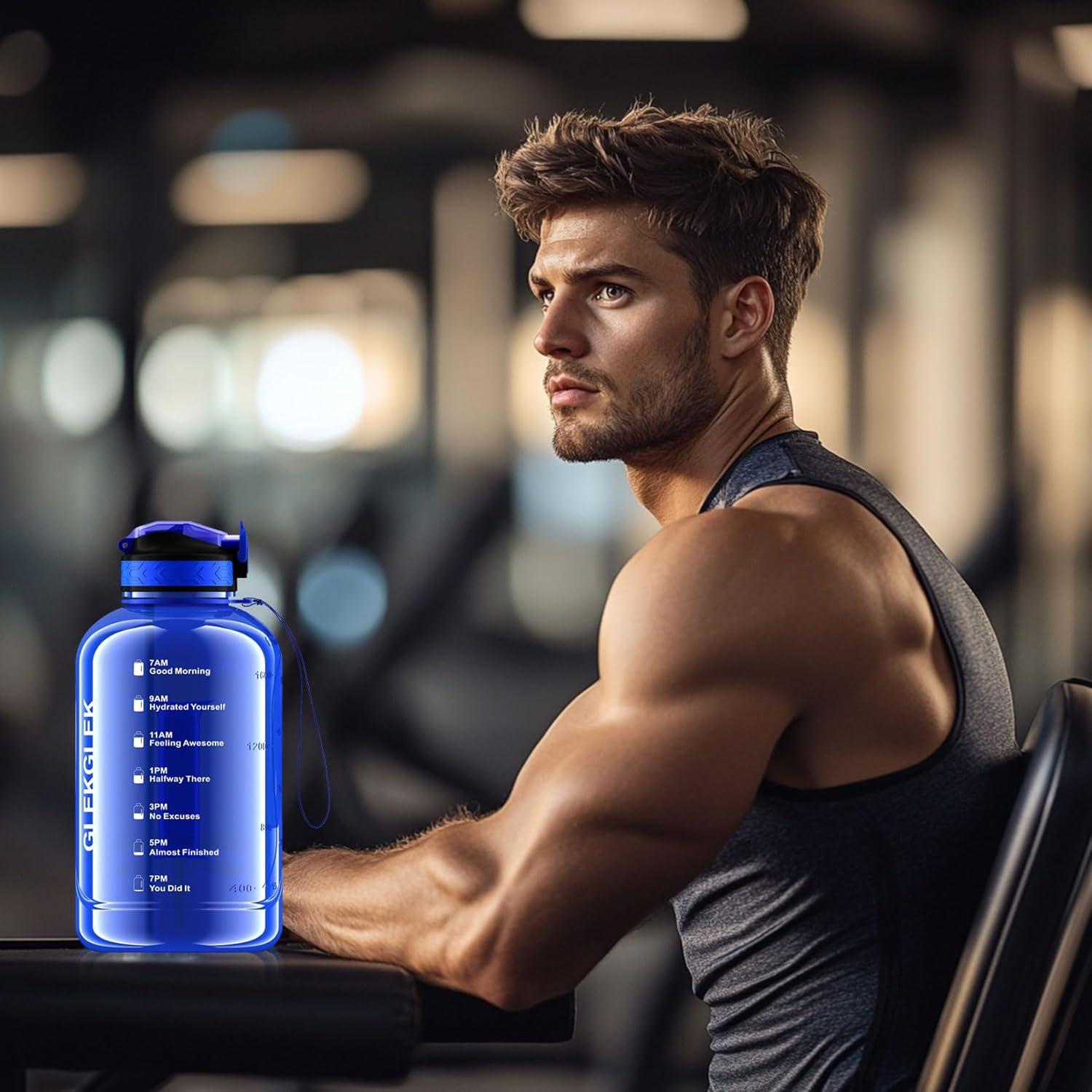 image:imageGrande Gourde 3 Litres sans BPA Bouteille Sport avec Paille pour Gymnase Maison Camping Extrieur Noir2 Litres Bleu