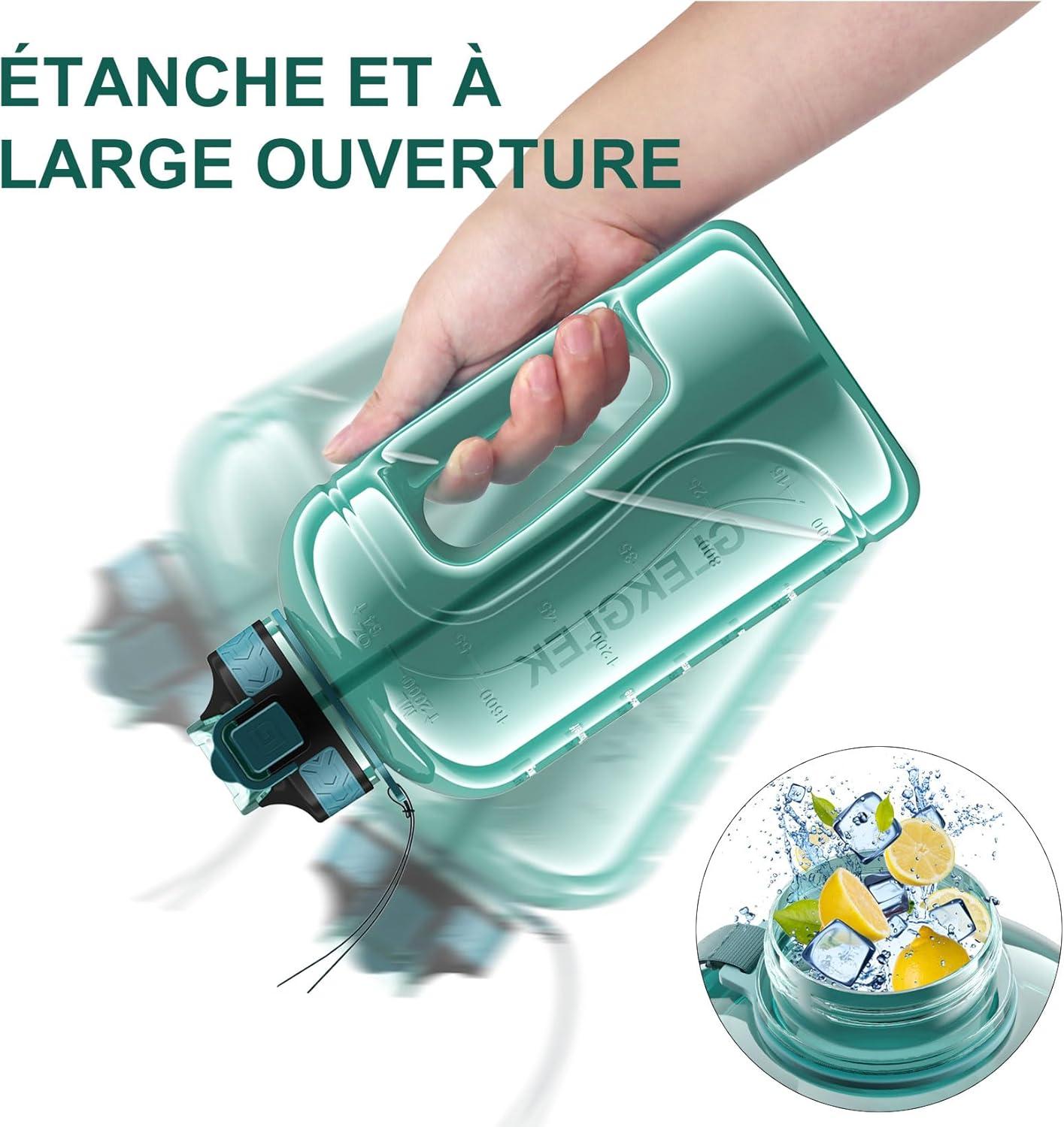 image:imageGrande Gourde 3 Litres sans BPA Bouteille Sport avec Paille pour Gymnase Maison Camping Extrieur Noir2 Litres Cyan