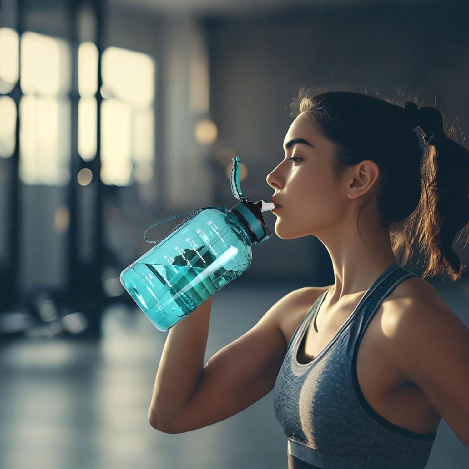 image:imageGrande Gourde 3 Litres sans BPA Bouteille Sport avec Paille pour Gymnase Maison Camping Extrieur Noir2 Litres Cyan
