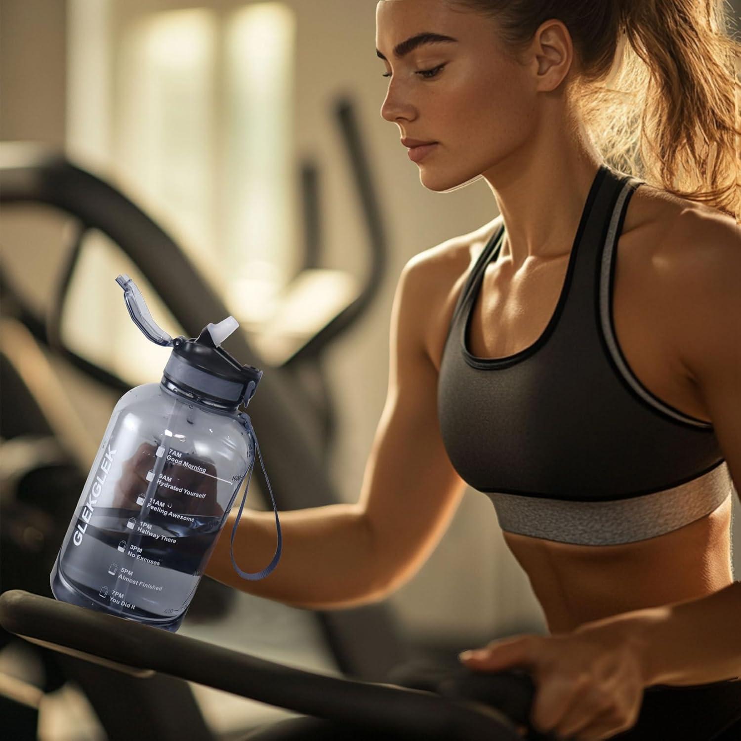 image:imageGrande Gourde 3 Litres sans BPA Bouteille Sport avec Paille pour Gymnase Maison Camping Extrieur Noir2 Litres Gris