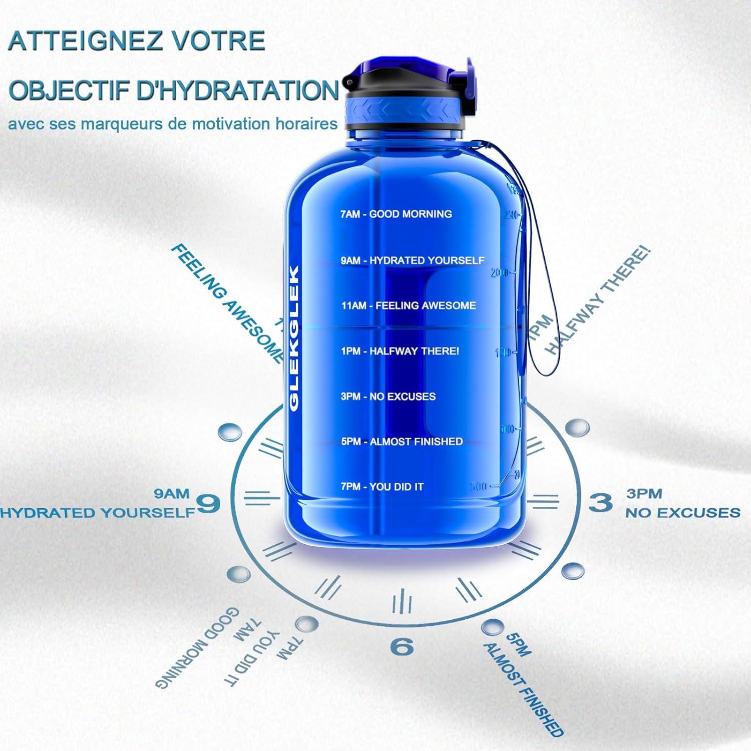 image:imageGrande Gourde 3 Litres sans BPA Bouteille Sport avec Paille pour Gymnase Maison Camping Extrieur Noir3 Litres Bleu