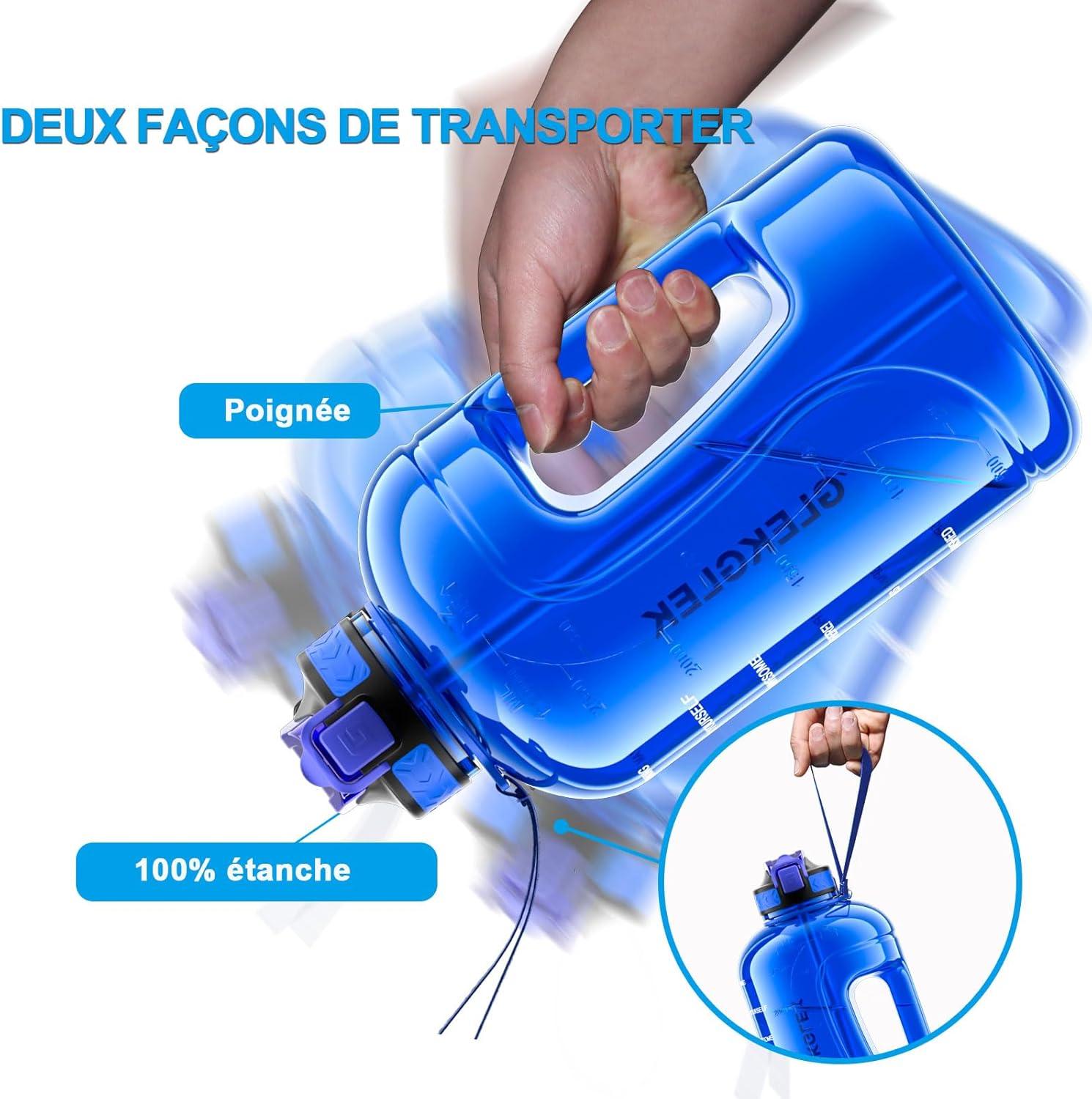 image:imageGrande Gourde 3 Litres sans BPA Bouteille Sport avec Paille pour Gymnase Maison Camping Extrieur Noir3 Litres Bleu