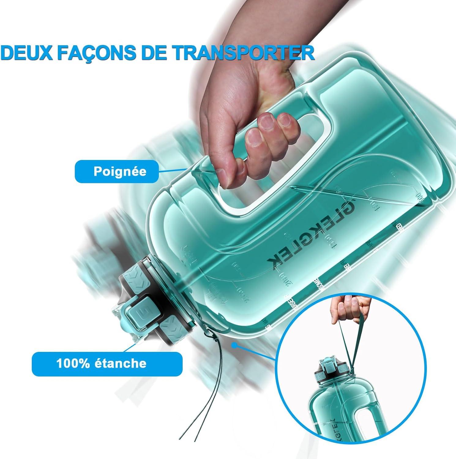 image:imageGrande Gourde 3 Litres sans BPA Bouteille Sport avec Paille pour Gymnase Maison Camping Extrieur Noir3 Litres Cyan