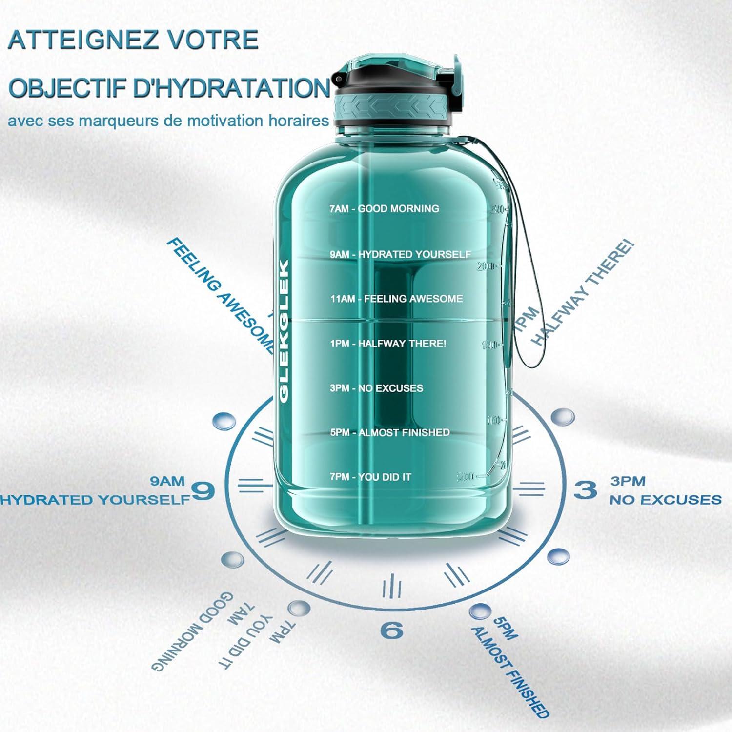 image:imageGrande Gourde 3 Litres sans BPA Bouteille Sport avec Paille pour Gymnase Maison Camping Extrieur Noir3 Litres Cyan