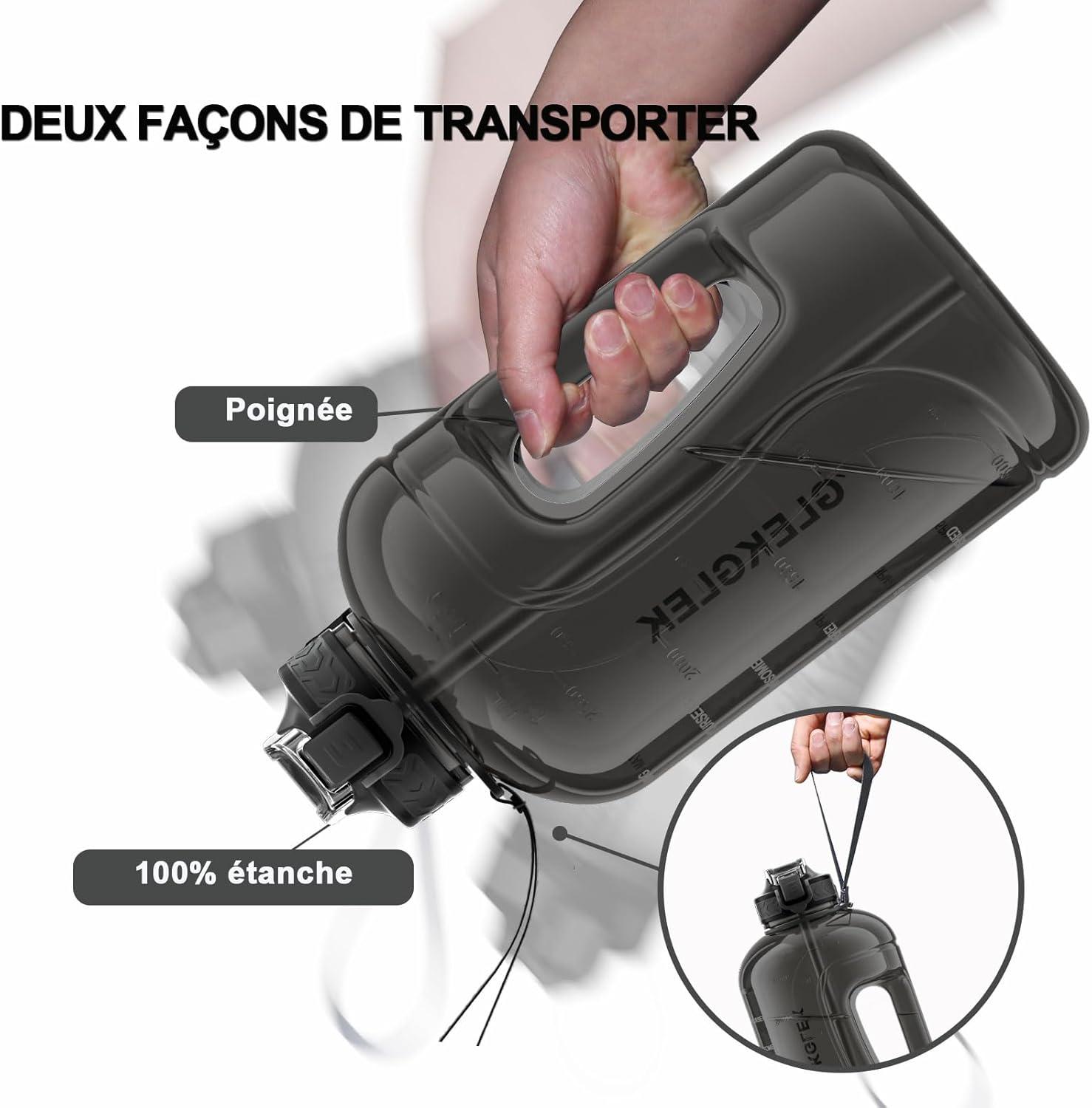image:imageGrande Gourde 3 Litres sans BPA Bouteille Sport avec Paille pour Gymnase Maison Camping Extrieur Noir3 Litres Noir