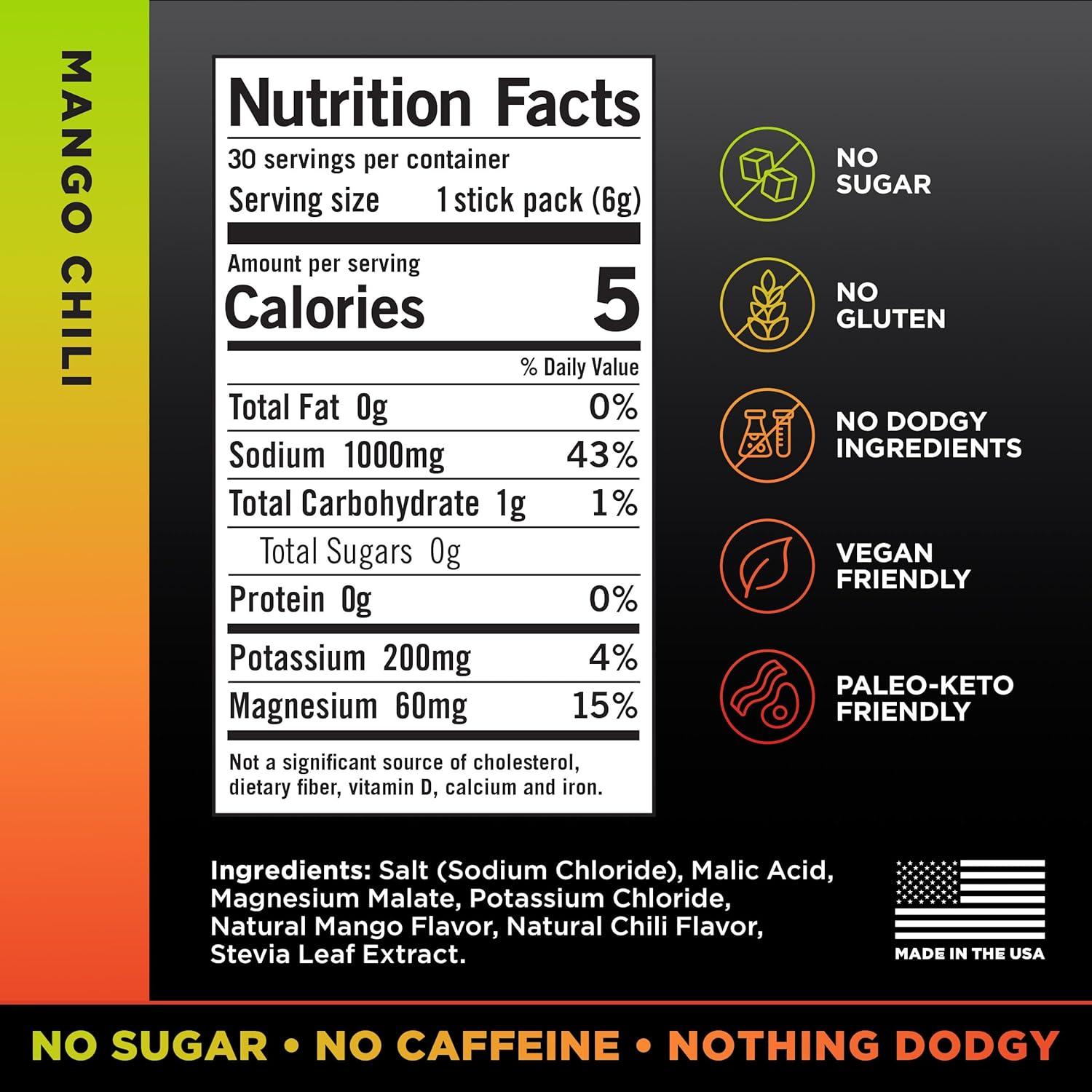 image:imageLMNT Keto Electrolyte Powder Paleo Hydration Powder No Sugar No Artificial Ingredients Mango Chili 30 packs de btonnets
