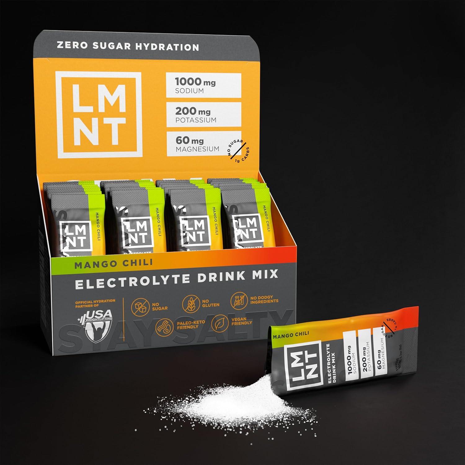 image:imageLMNT Keto Electrolyte Powder Paleo Hydration Powder No Sugar No Artificial Ingredients Mango Chili 30 packs de btonnets