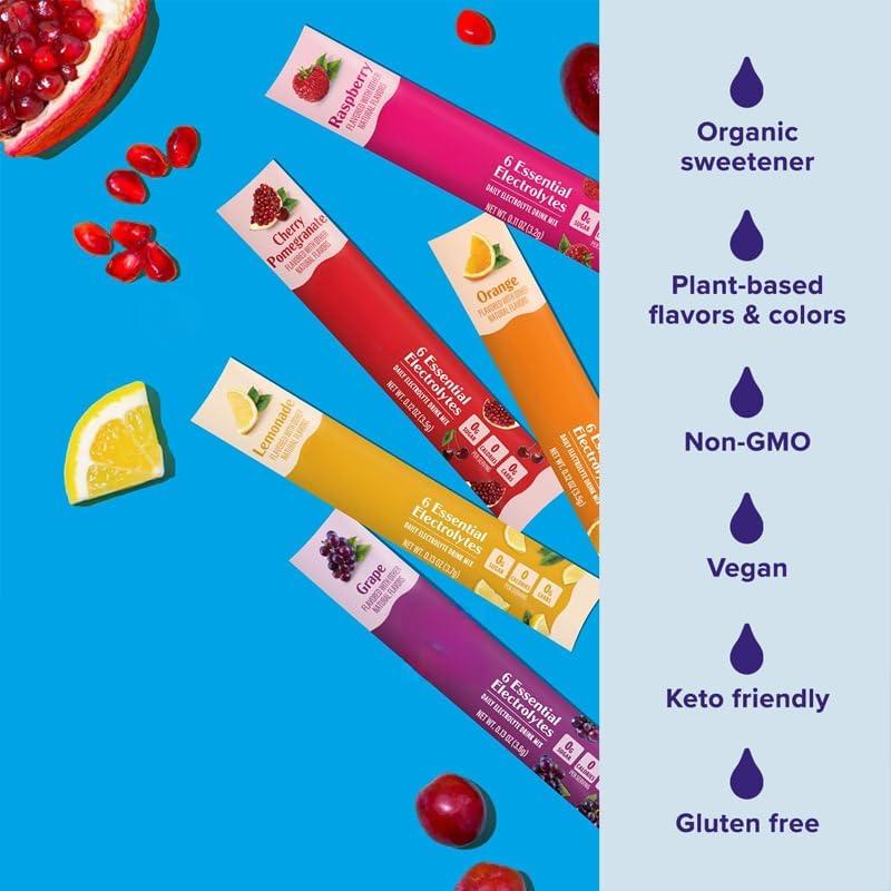 image:imageMlange de boissons en poudre quotidienne dlectrolyte Sans sucre Varit dorigine 20 stickpacks lectrolytes et minraux Ketofriendly vgtalien sans OGM