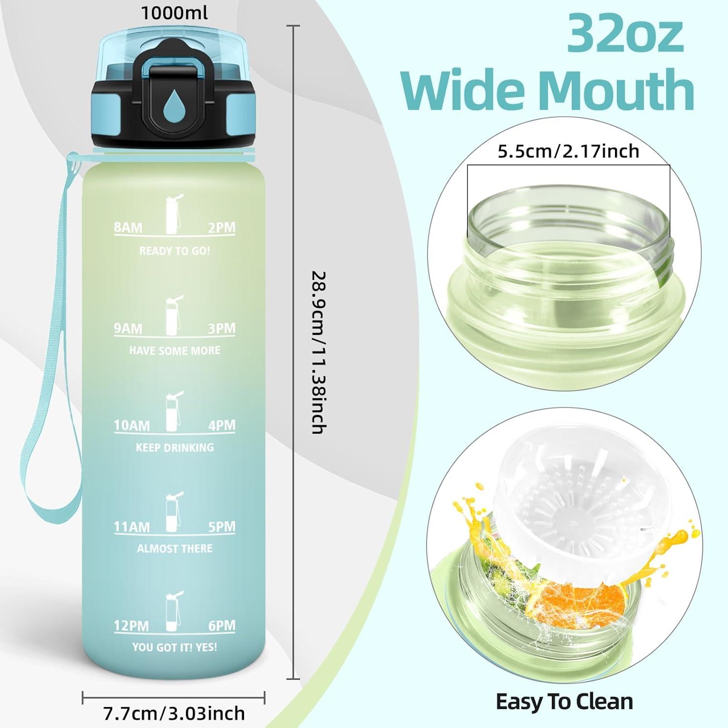 image:imageMotswedi Gourde 1l AntiFuite Gourde Sport avec Marqueur de Temps Bouteille deau Rutilisable Bouteille pour Sport Randonne Yoga Fitness Noir RougeBlanc Cass Bleu Clair