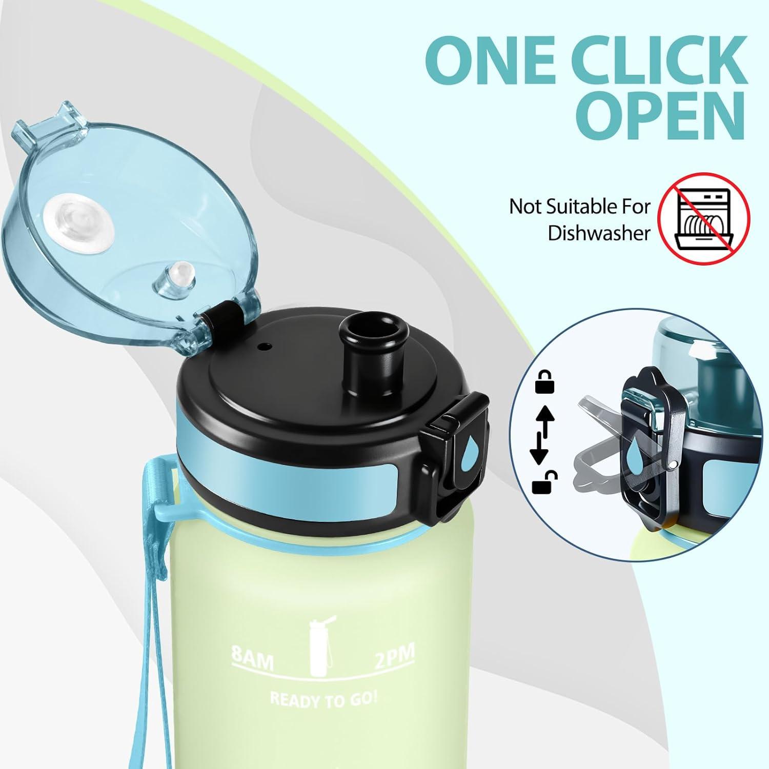 image:imageMotswedi Gourde 1l AntiFuite Gourde Sport avec Marqueur de Temps Bouteille deau Rutilisable Bouteille pour Sport Randonne Yoga Fitness Noir RougeBlanc Cass Bleu Clair