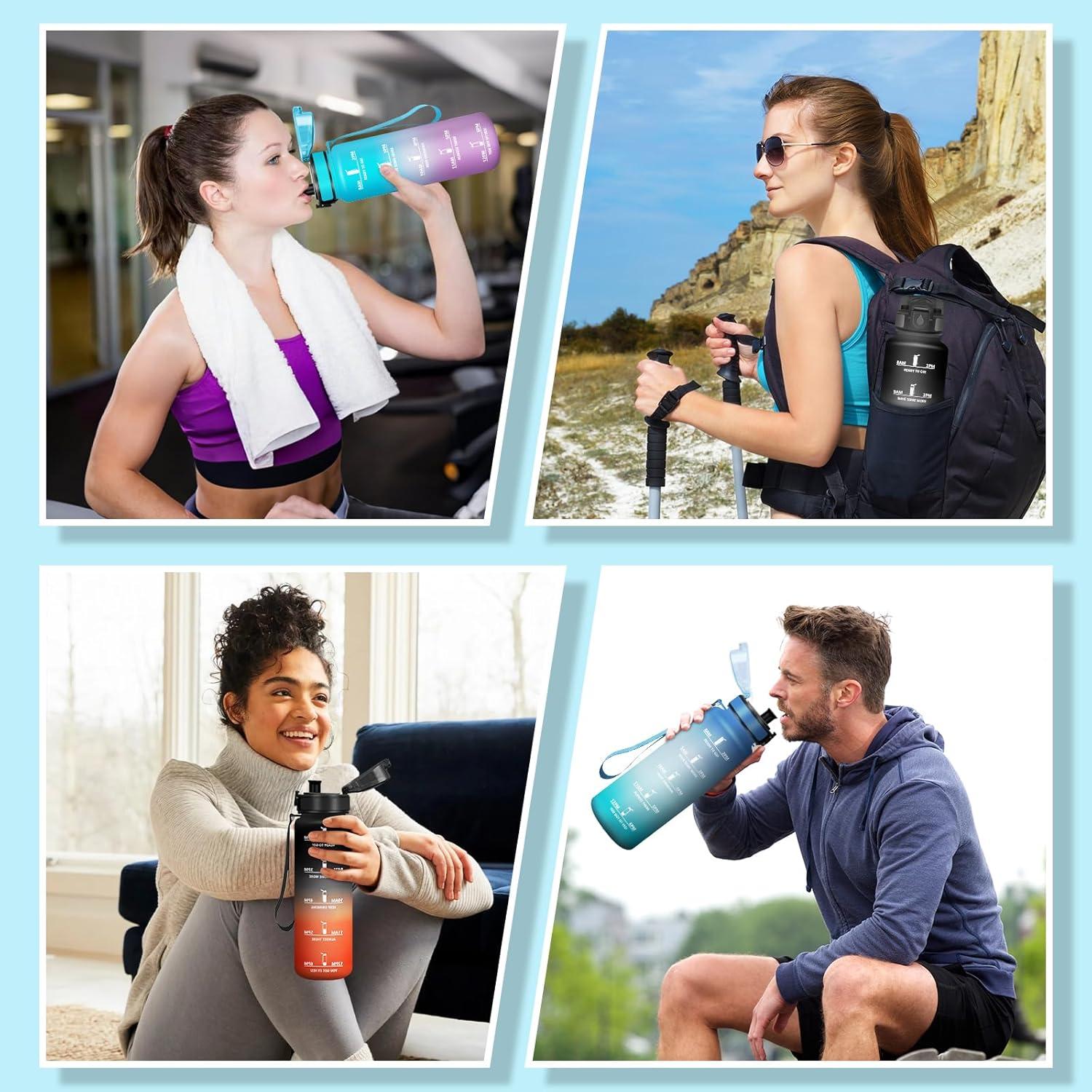 image:imageMotswedi Gourde 1l AntiFuite Gourde Sport avec Marqueur de Temps Bouteille deau Rutilisable Bouteille pour Sport Randonne Yoga Fitness Noir RougeBleu Violet