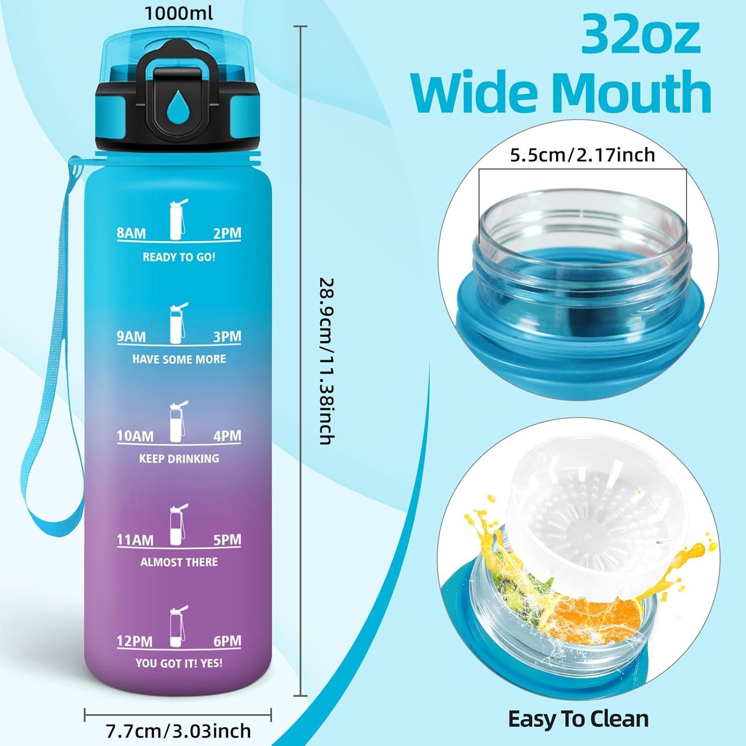 image:imageMotswedi Gourde 1l AntiFuite Gourde Sport avec Marqueur de Temps Bouteille deau Rutilisable Bouteille pour Sport Randonne Yoga Fitness Noir RougeBleu Violet